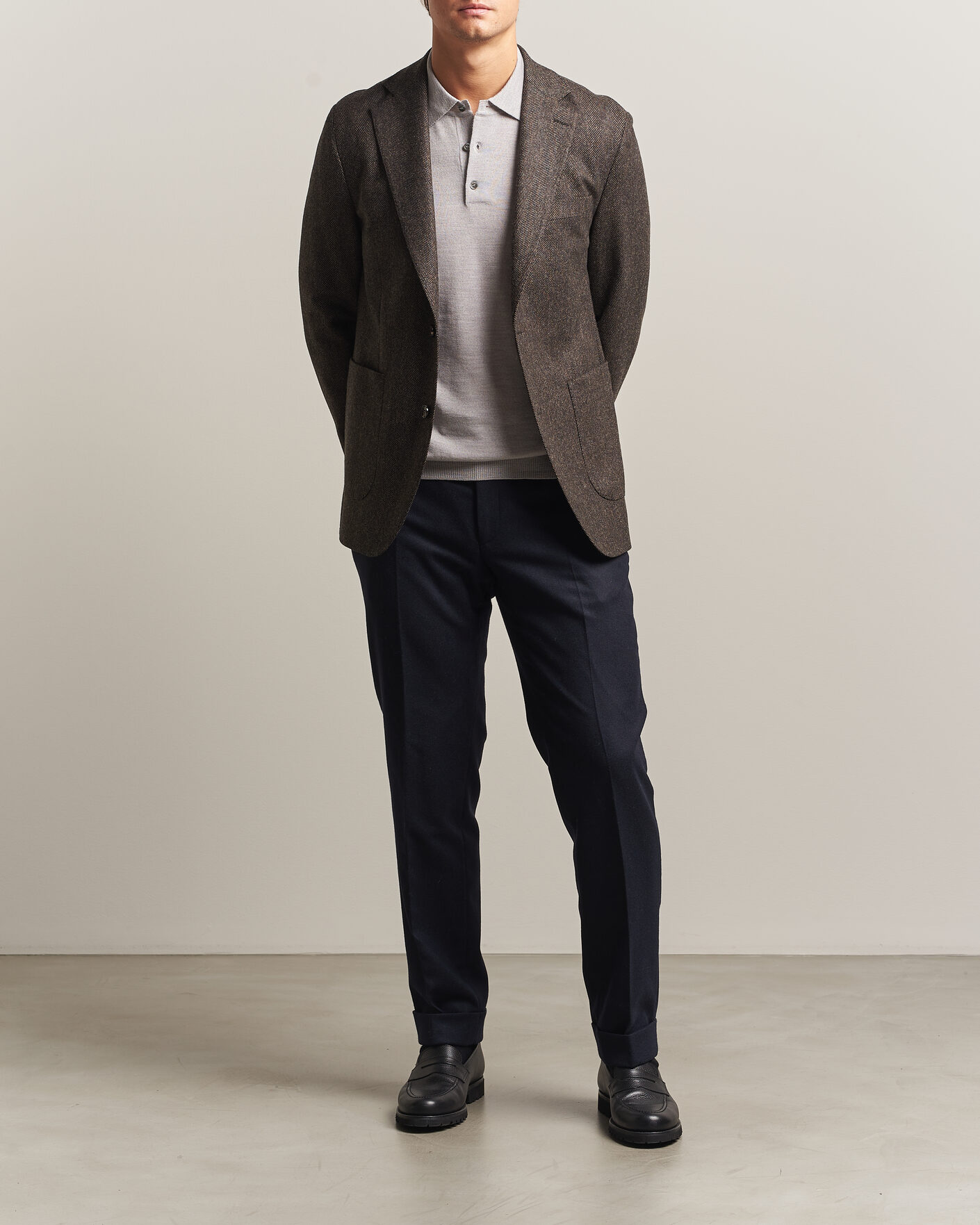 Homme | Blazers | Oscar Jacobson | Fogerty Herringbone Wool Blazer Brown