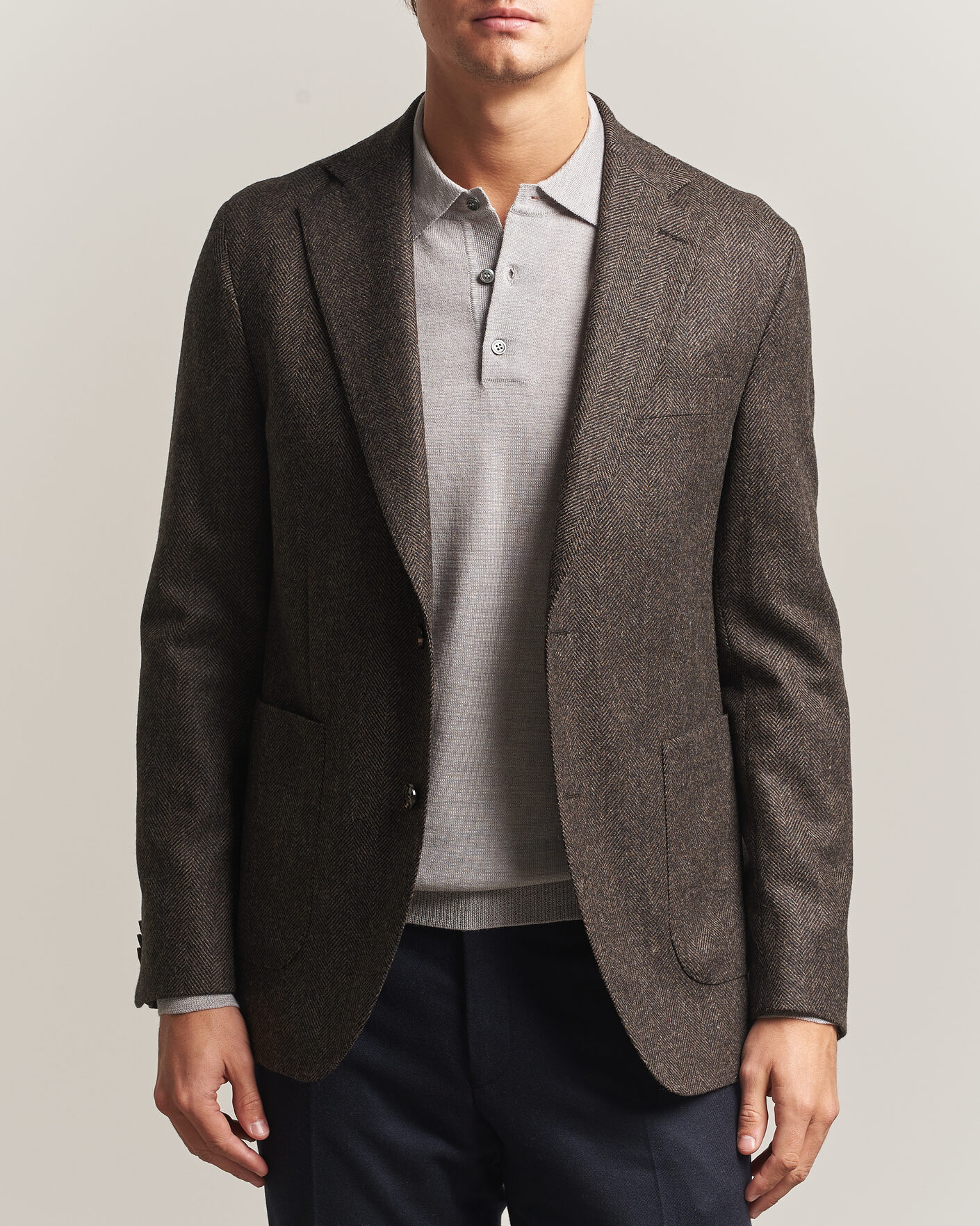 Homme | Blazers | Oscar Jacobson | Fogerty Herringbone Wool Blazer Brown