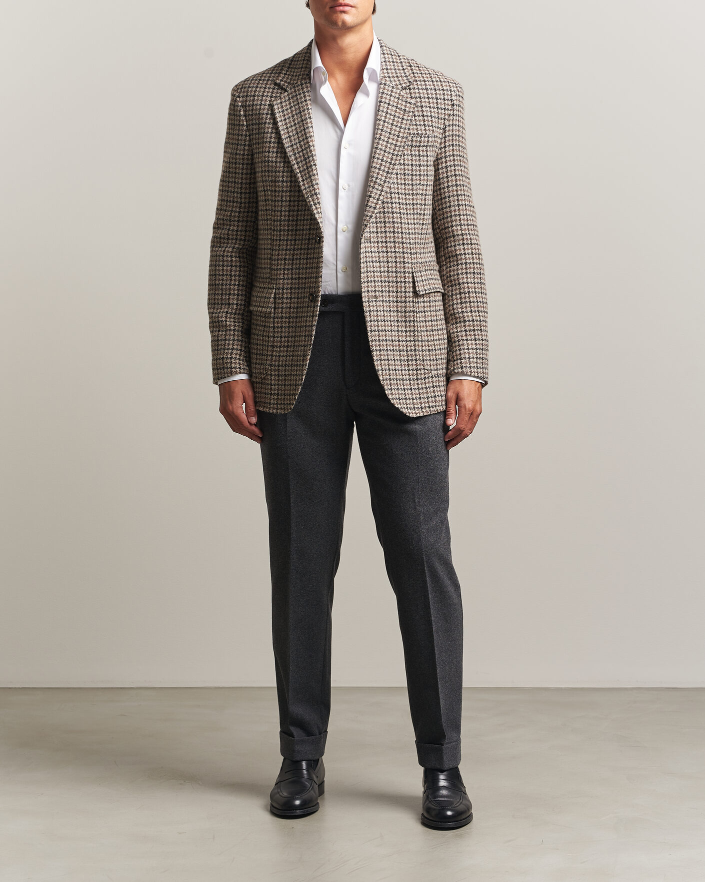 Heren | Blazers | Oscar Jacobson | Fridolf Wool Houndstooth Patch Blazer Brown