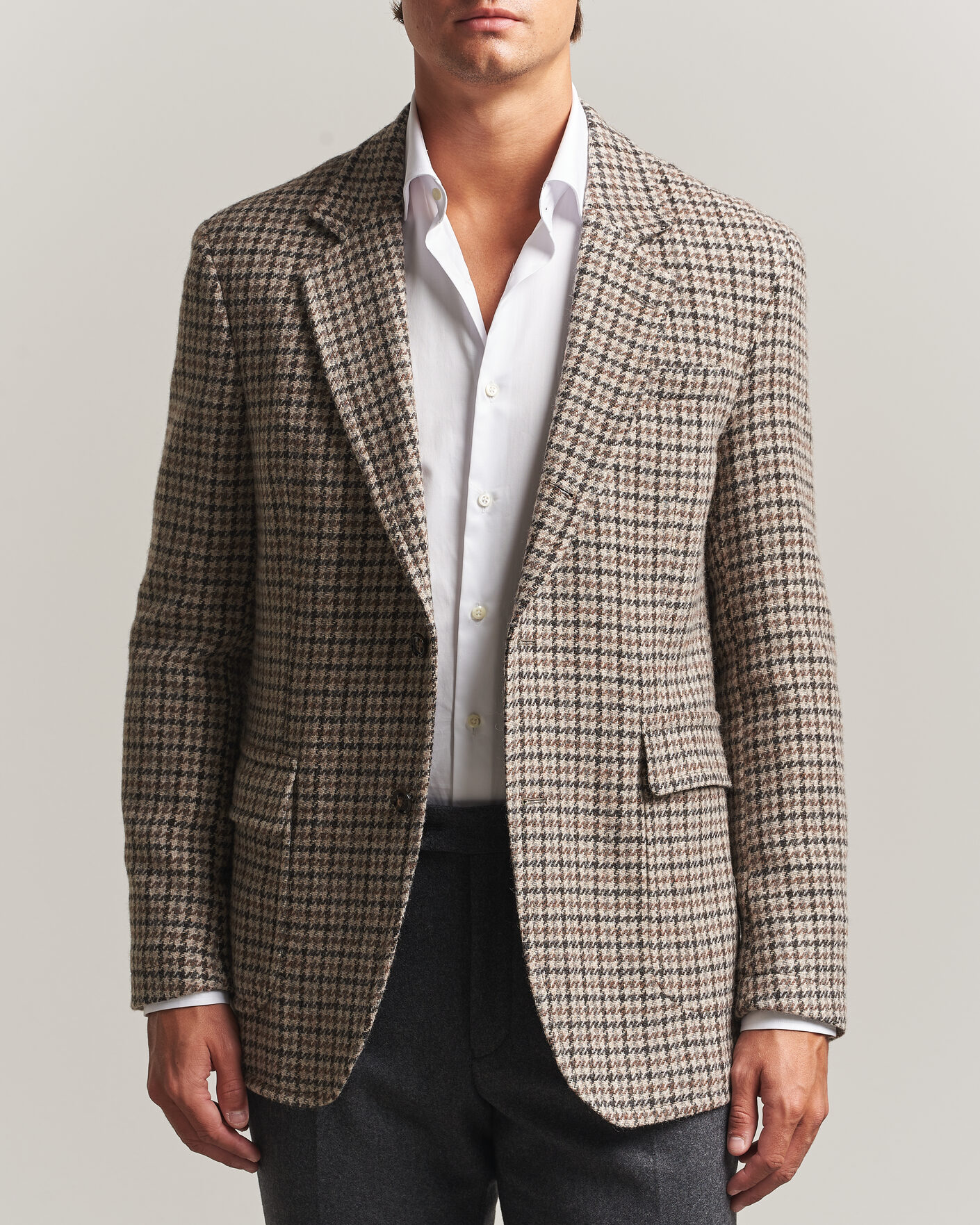 Heren | Blazers | Oscar Jacobson | Fridolf Wool Houndstooth Patch Blazer Brown