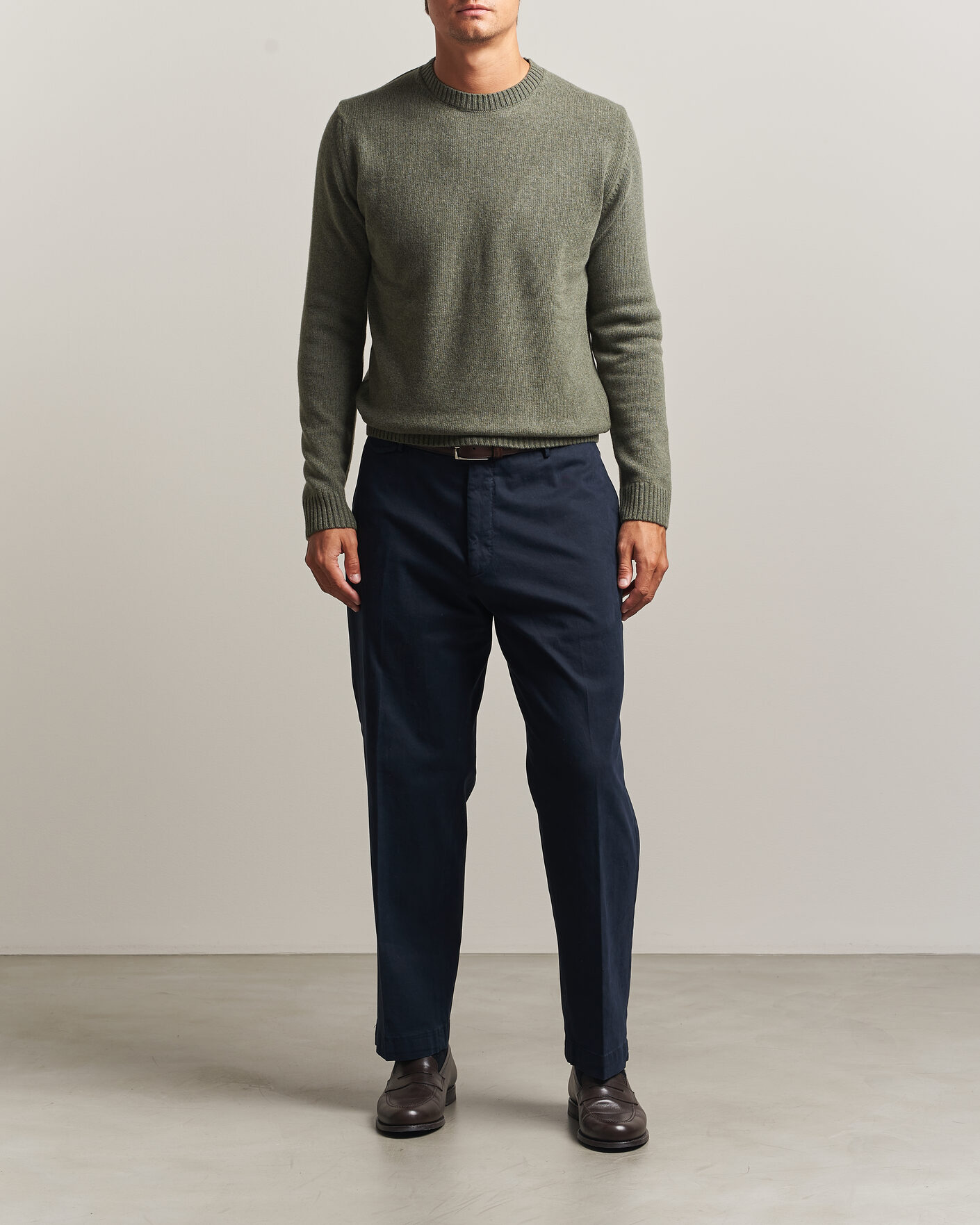 Homme | Pulls Et Tricots | Stenströms | Brushed Merino Crew Neck Green