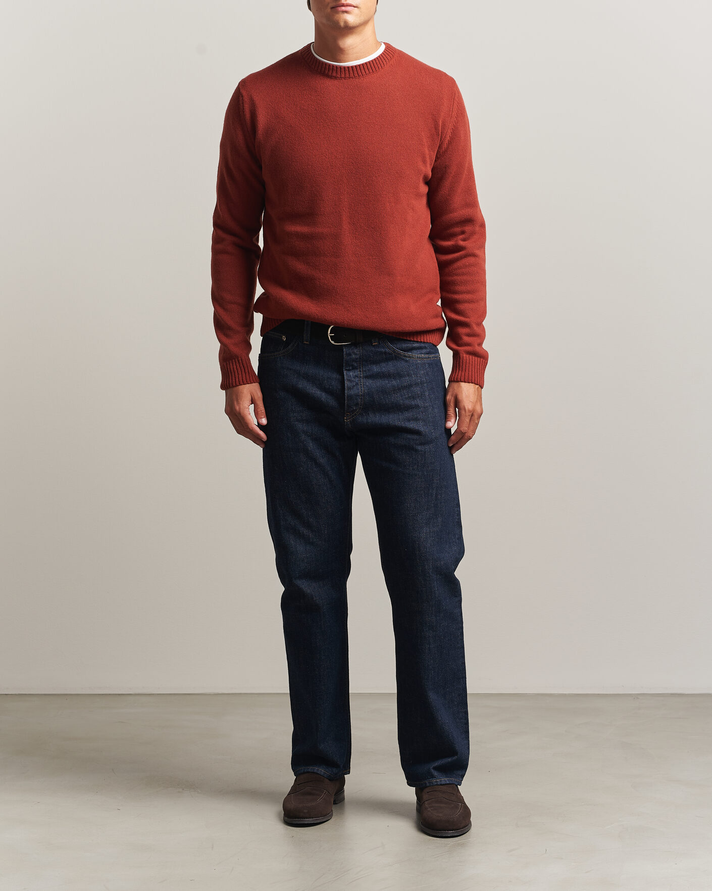 Homme | Pulls Et Tricots | Stenströms | Brushed Merino Crew Neck Burnt Orange