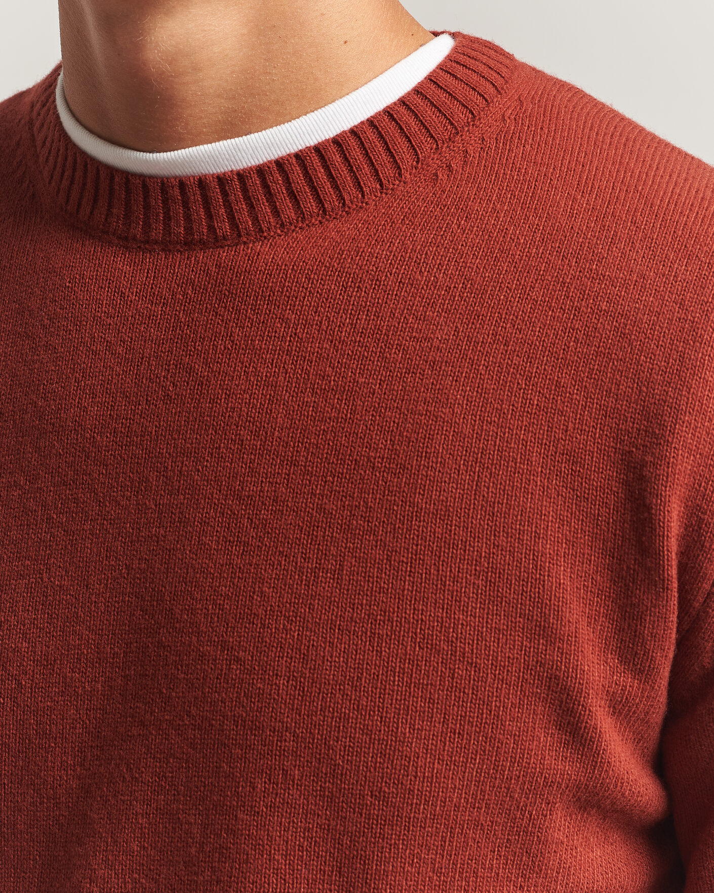 Homme | Pulls Et Tricots | Stenströms | Brushed Merino Crew Neck Burnt Orange
