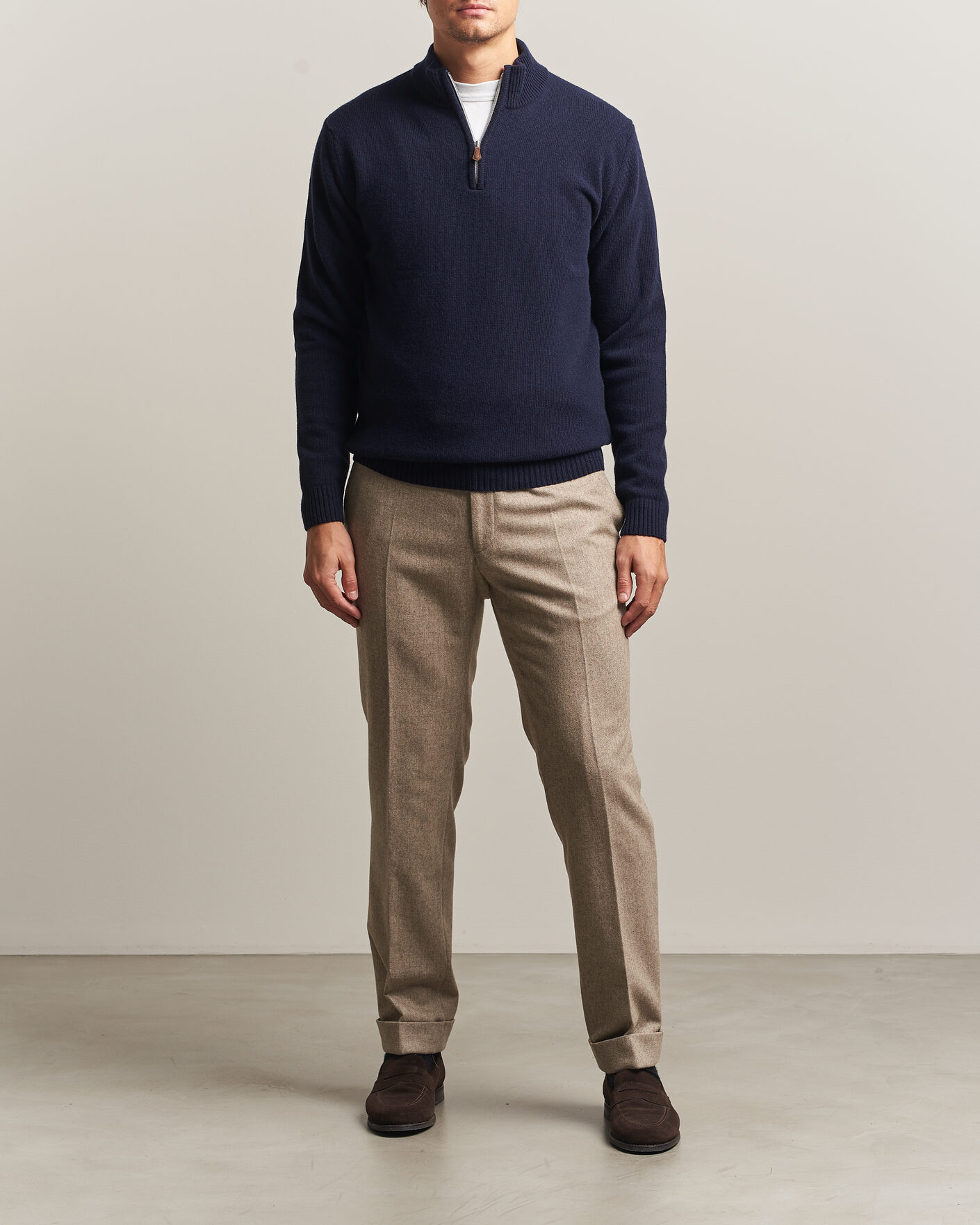 Homme | Pulls Et Tricots | Stenströms | Brushed Merino Half-Zip Navy