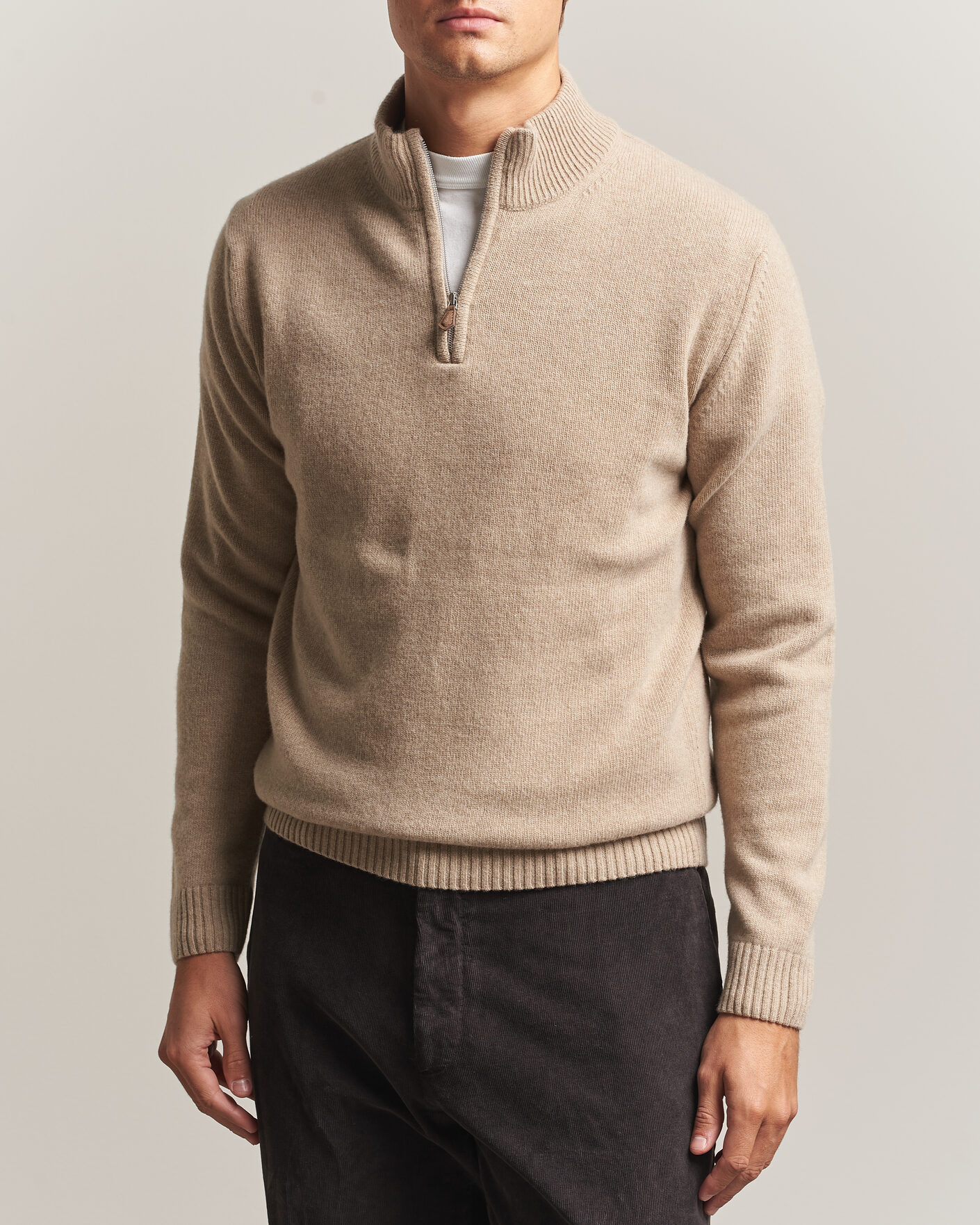 Homme | Pulls Et Tricots | Stenströms | Brushed Merino Half-Zip Beige