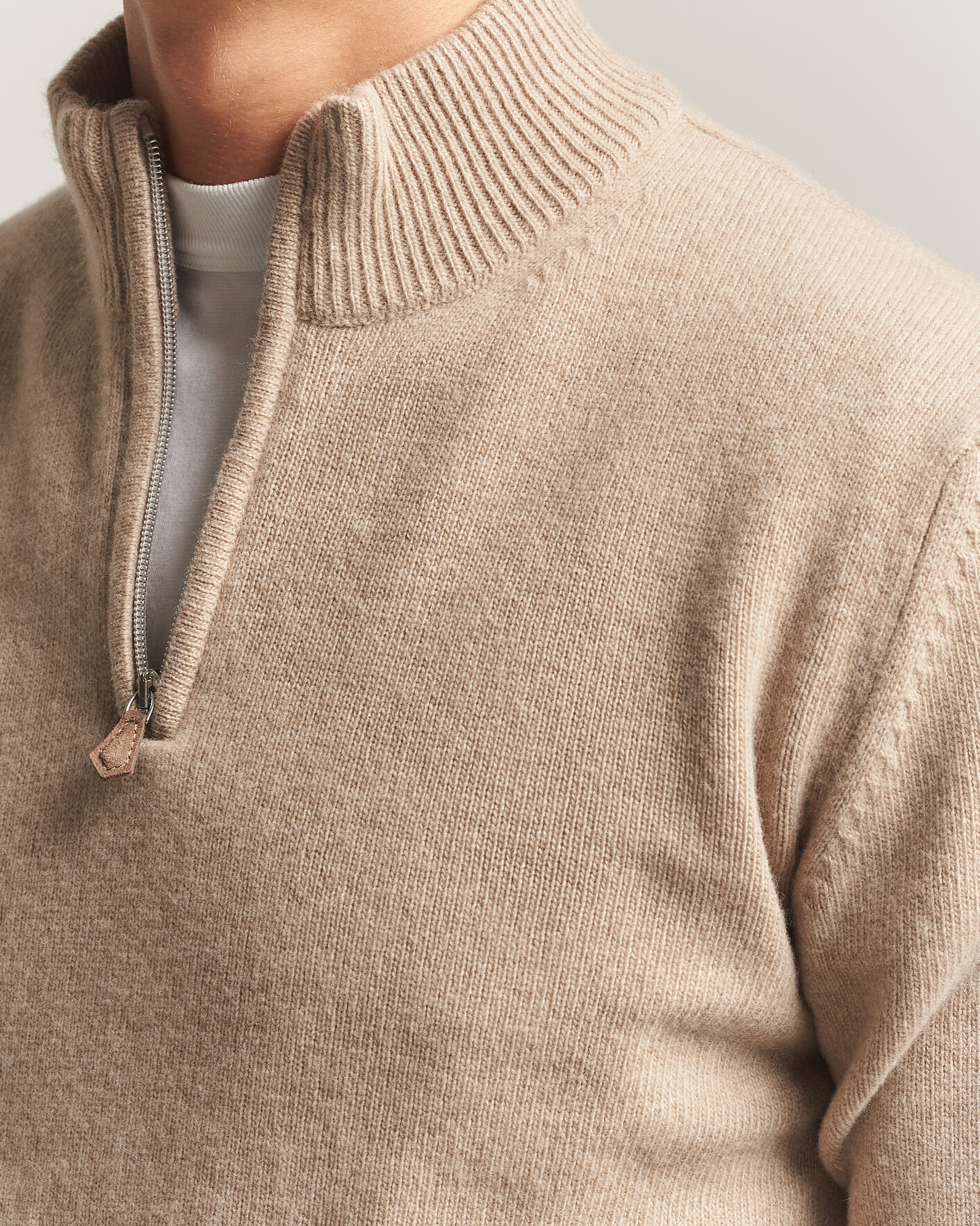 Homme | Pulls Et Tricots | Stenströms | Brushed Merino Half-Zip Beige