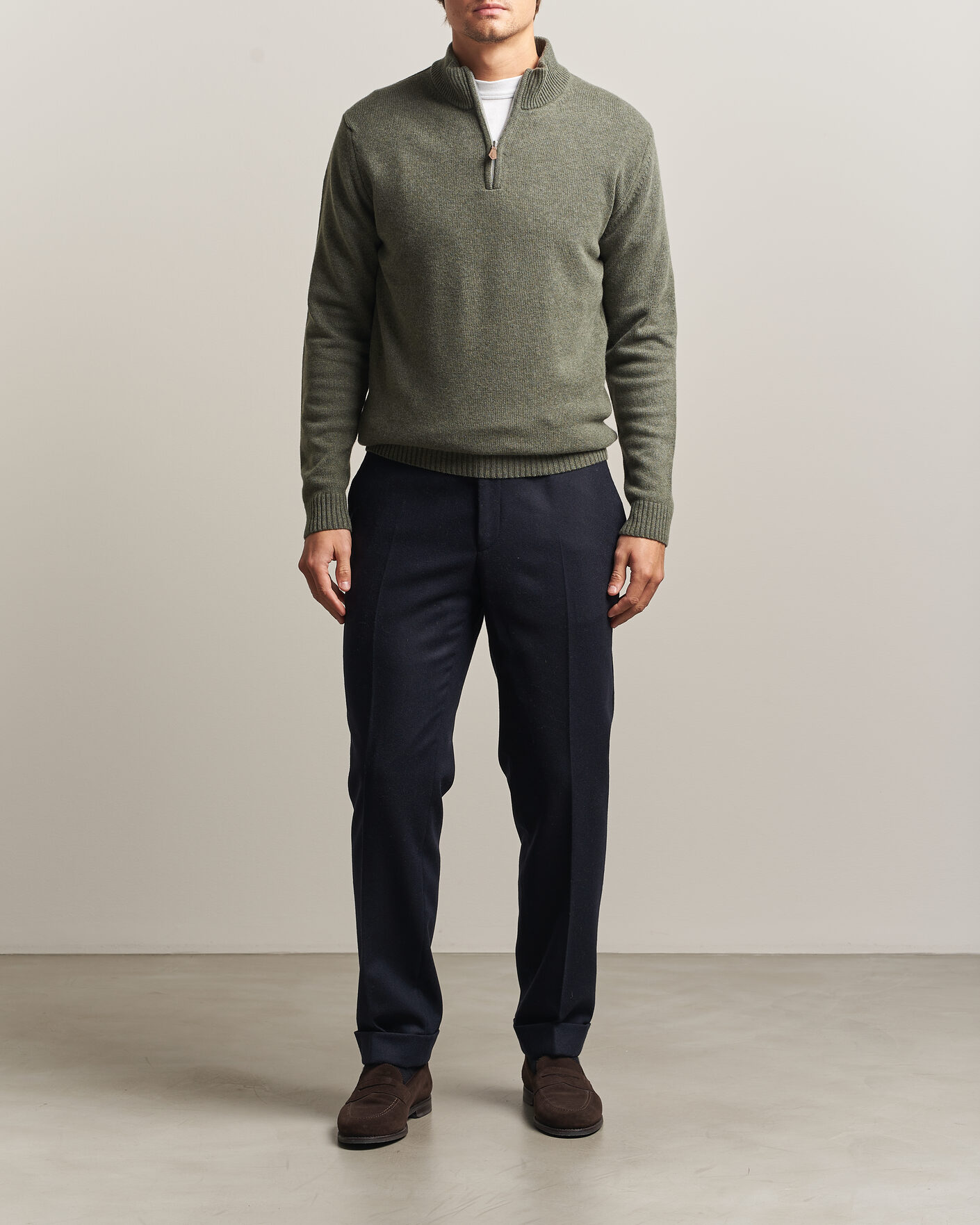 Homme | Pulls Et Tricots | Stenströms | Brushed Merino Half-Zip Green