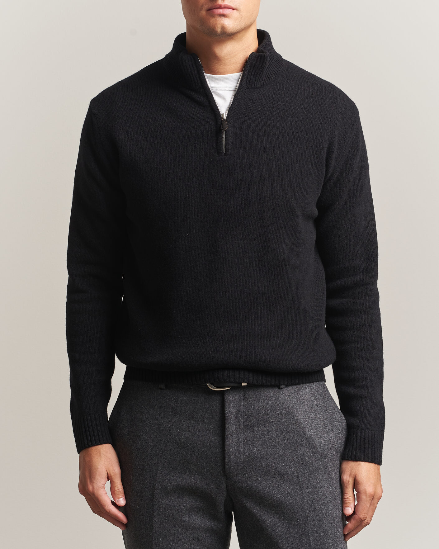 Heren | Truien | Stenströms | Brushed Merino Half-Zip Black