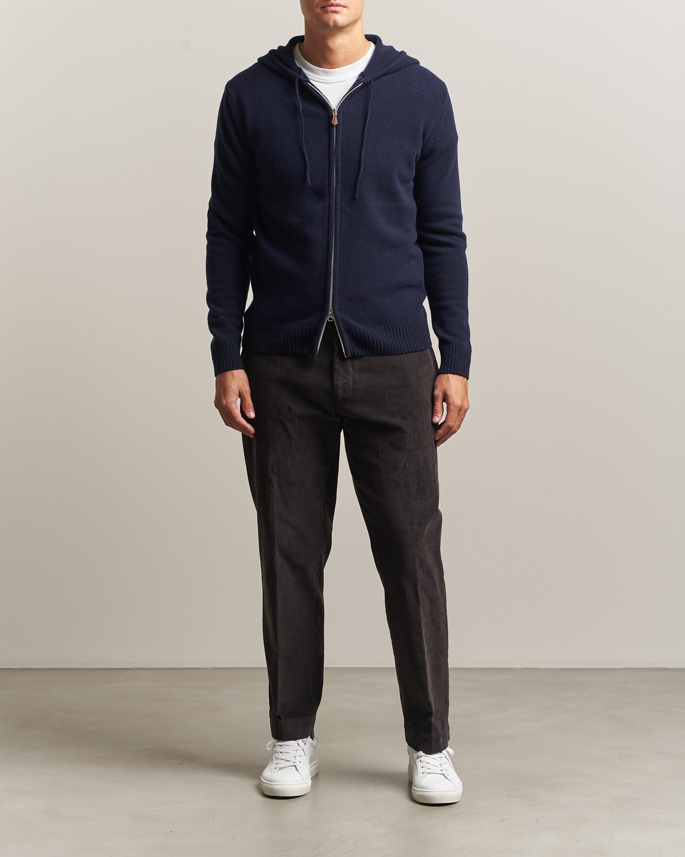 Homme | Pulls Et Tricots | Stenströms | Brushed Merino Full-Zip Hood Navy