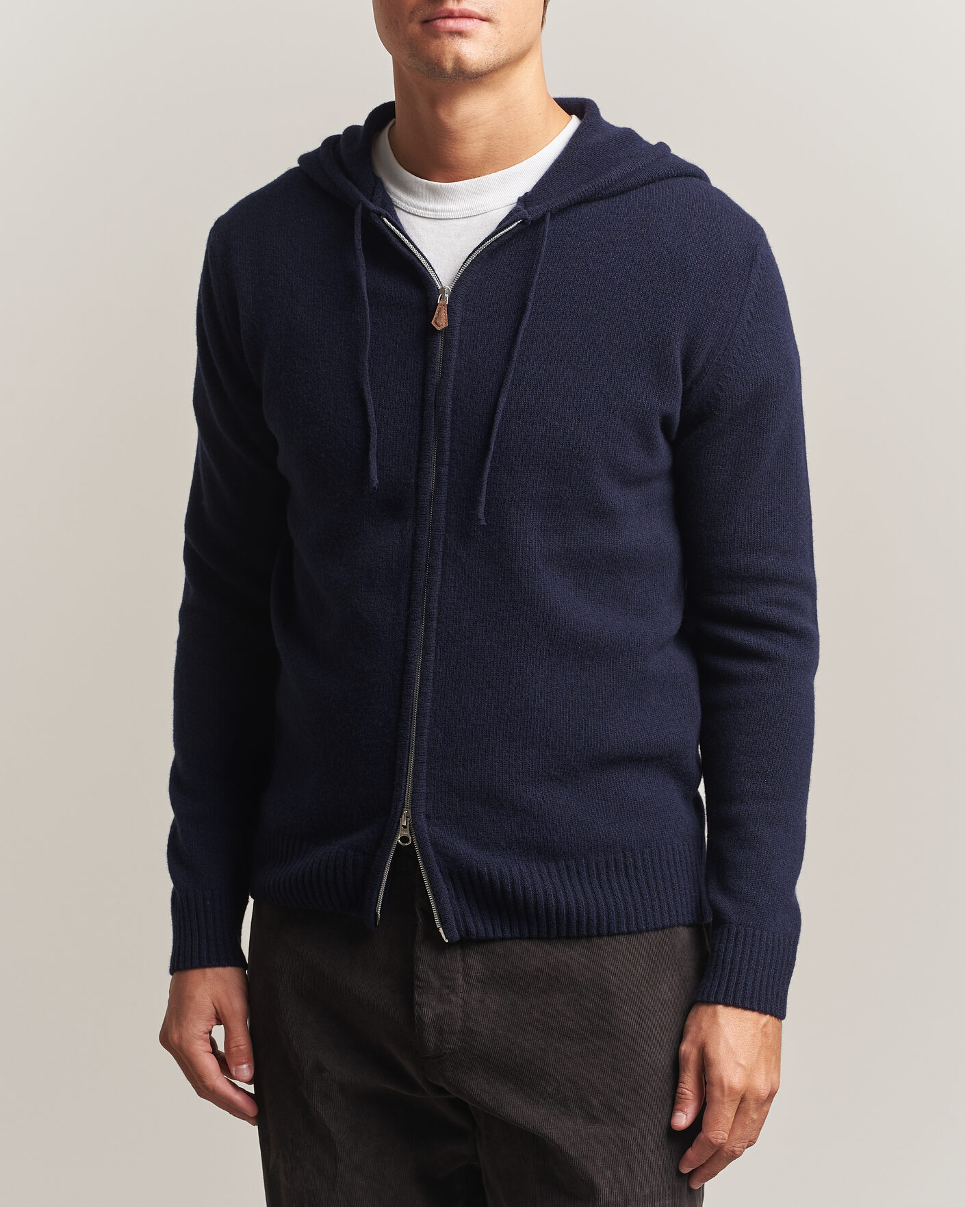 Homme | Pulls Et Tricots | Stenströms | Brushed Merino Full-Zip Hood Navy