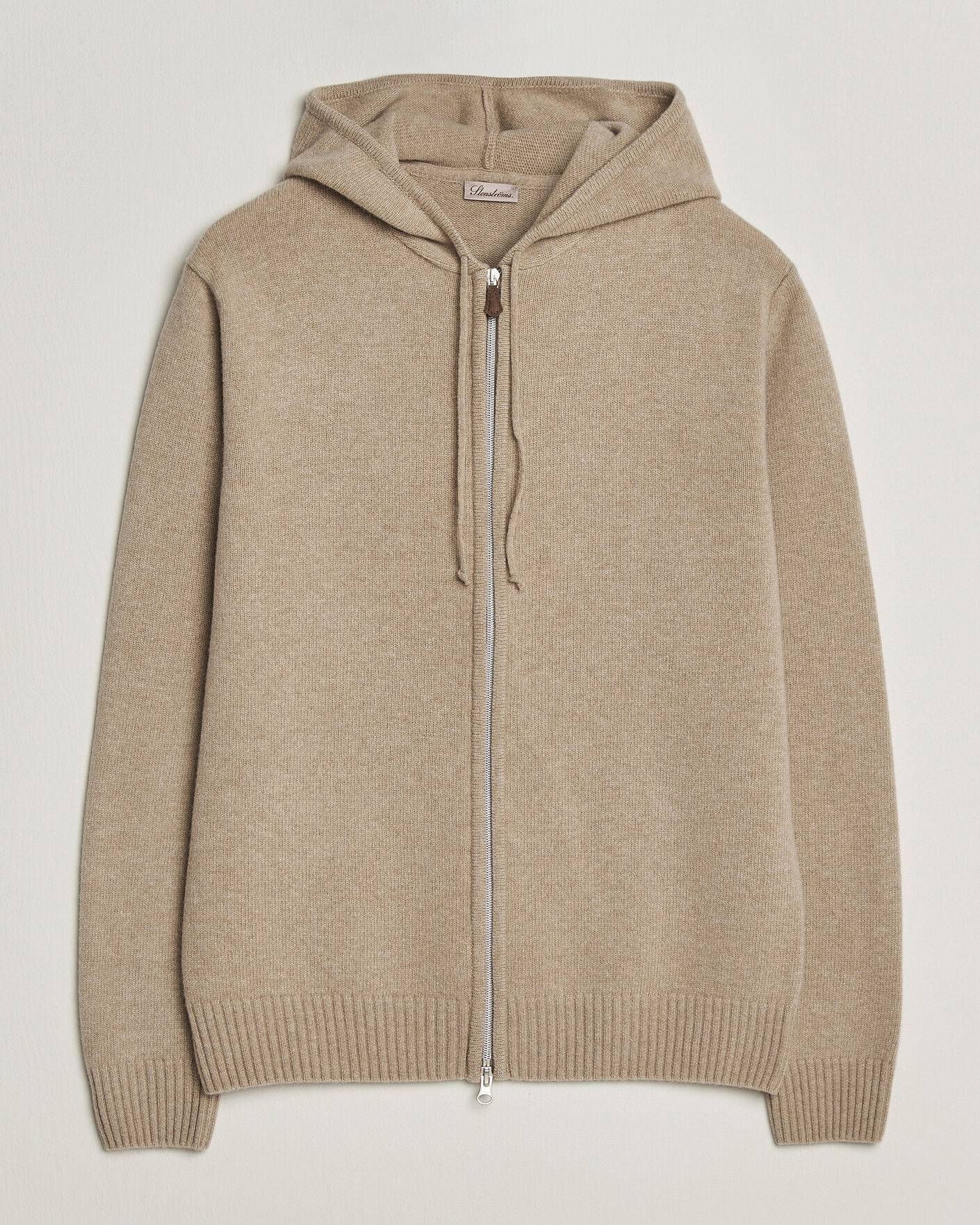 Heren | Truien | Stenströms | Brushed Merino Full-Zip Hood Beige