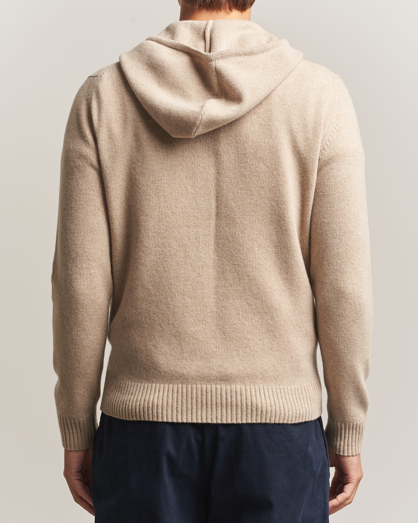 Heren | Truien | Stenströms | Brushed Merino Full-Zip Hood Beige
