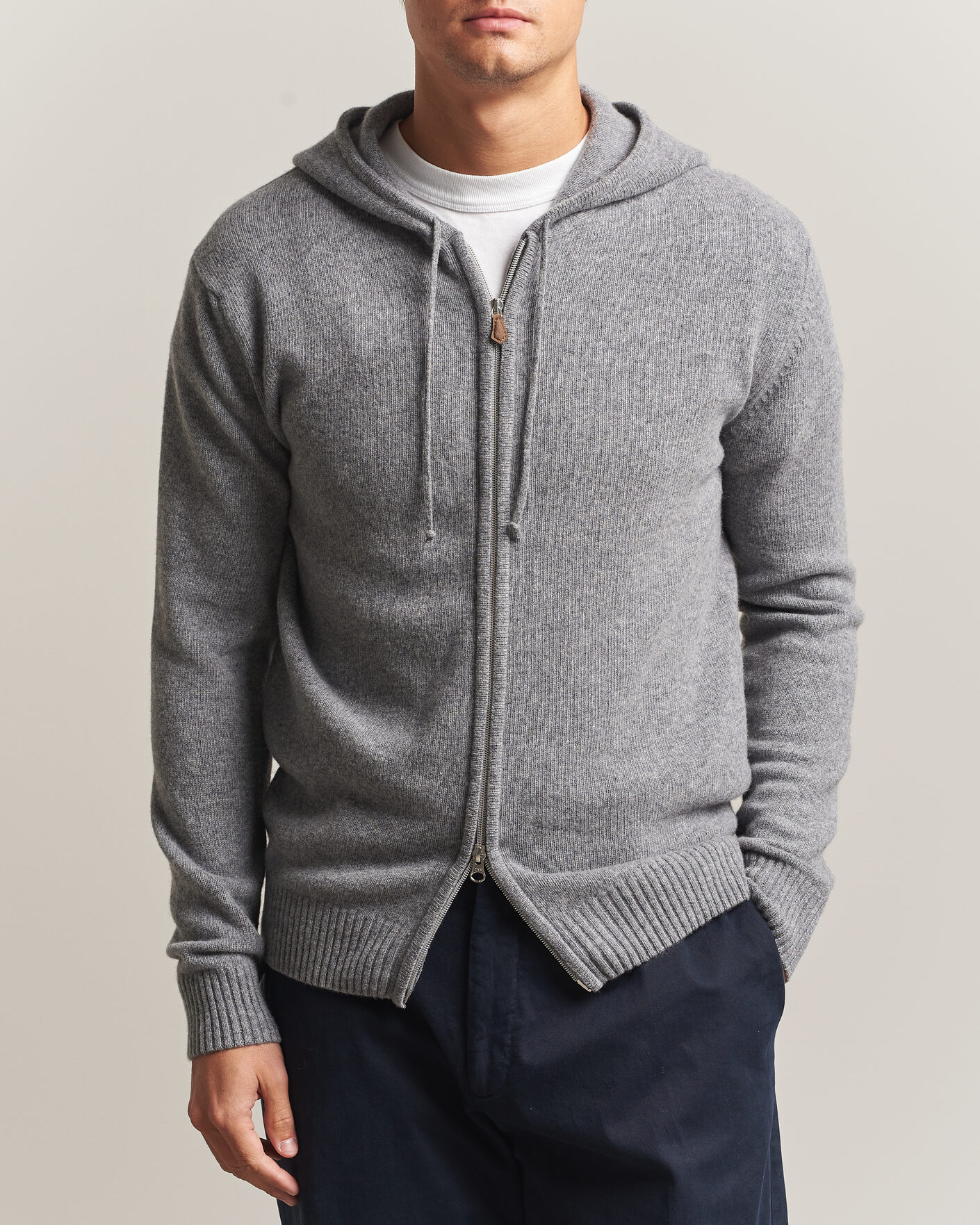 Homme | Pulls Et Tricots | Stenströms | Brushed Merino Full-Zip Hood Grey