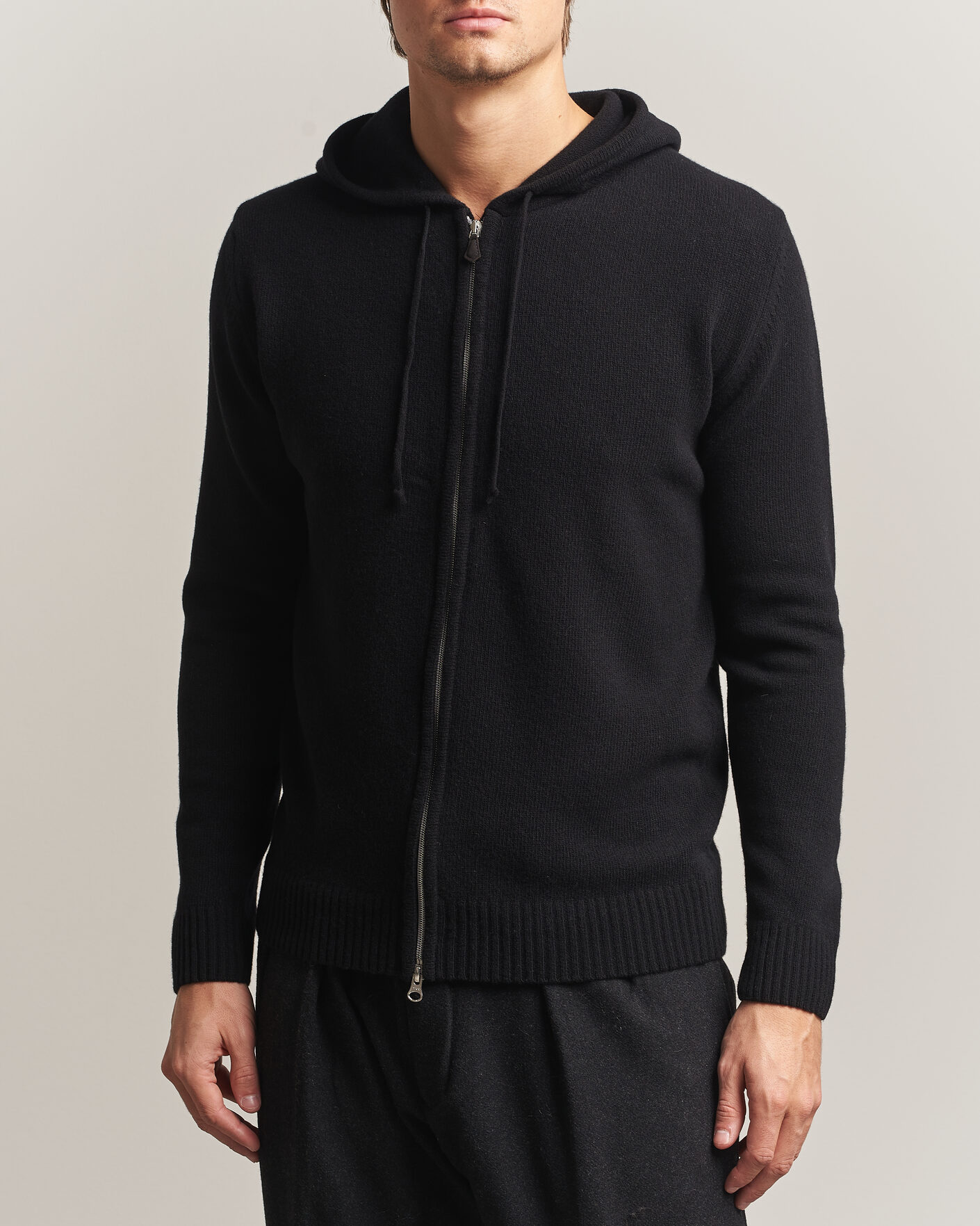 Homme | Pulls Et Tricots | Stenströms | Brushed Merino Full-Zip Hood Black
