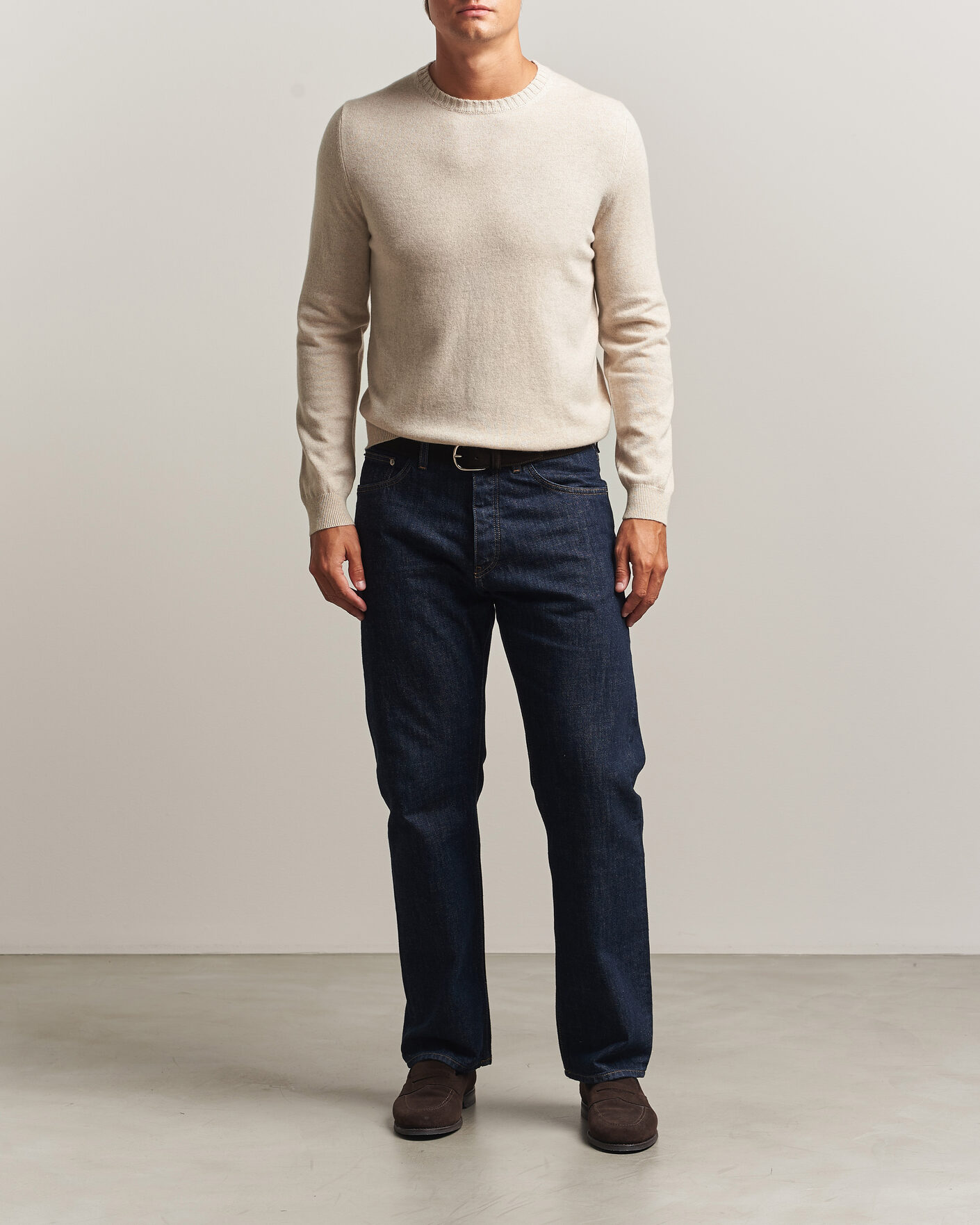 Heren | Truien | Stenströms | Cashmere Crewneck Beige