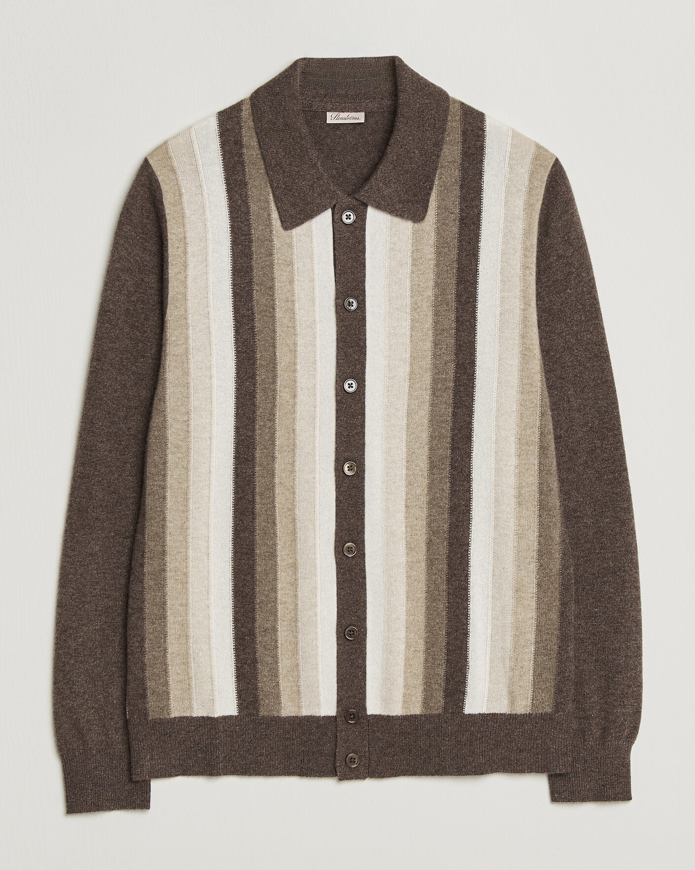 Heren | Truien | Stenströms | Cashmere Striped Polo Cardigan Brown