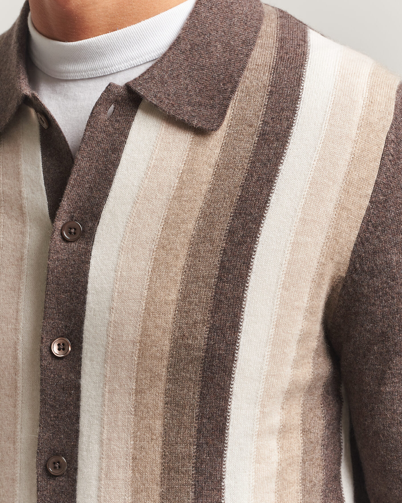 Heren | Truien | Stenströms | Cashmere Striped Polo Cardigan Brown