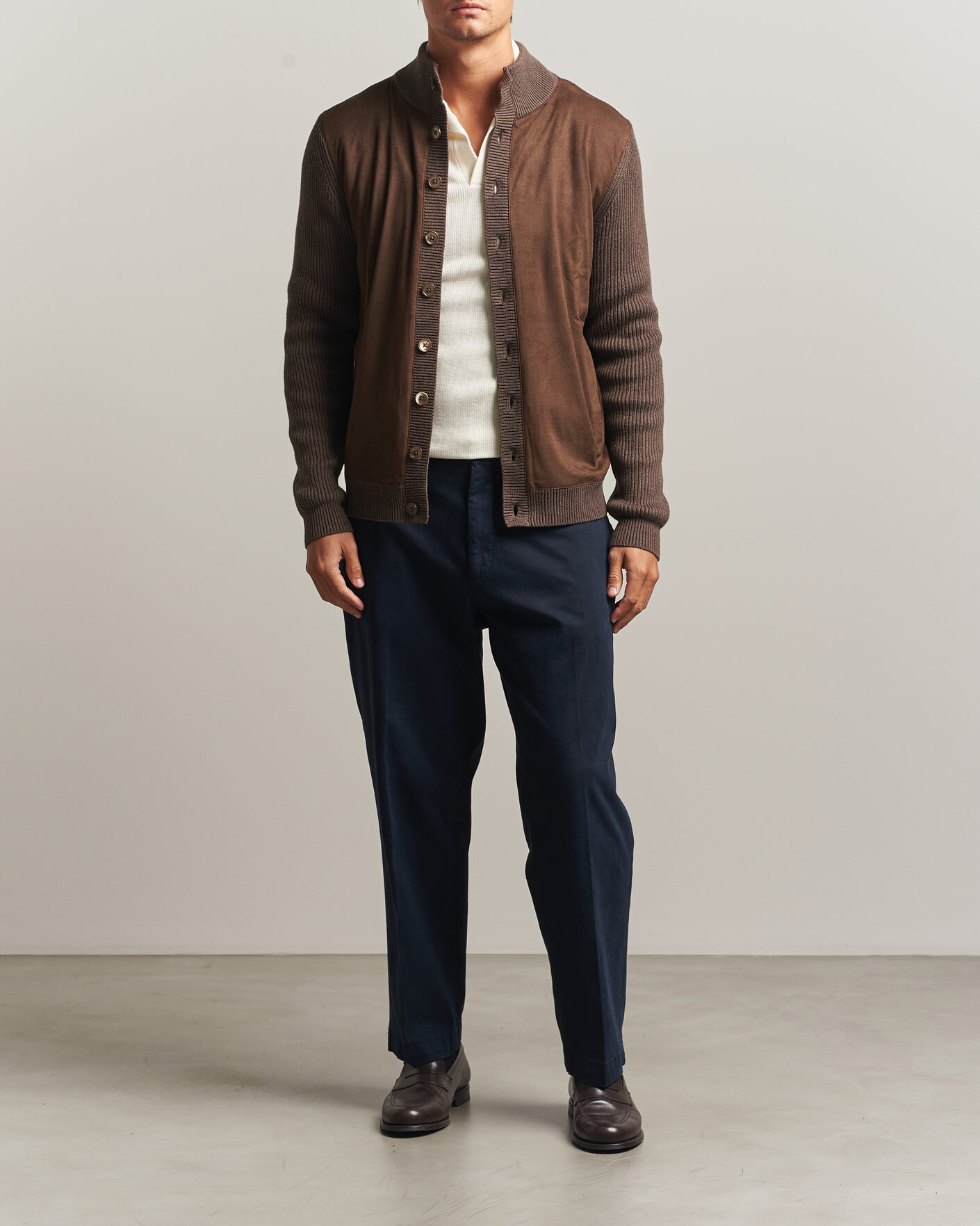 Homme | Pulls Et Tricots | Stenströms | Knitted Hybrid Alcantara Jacket Brown
