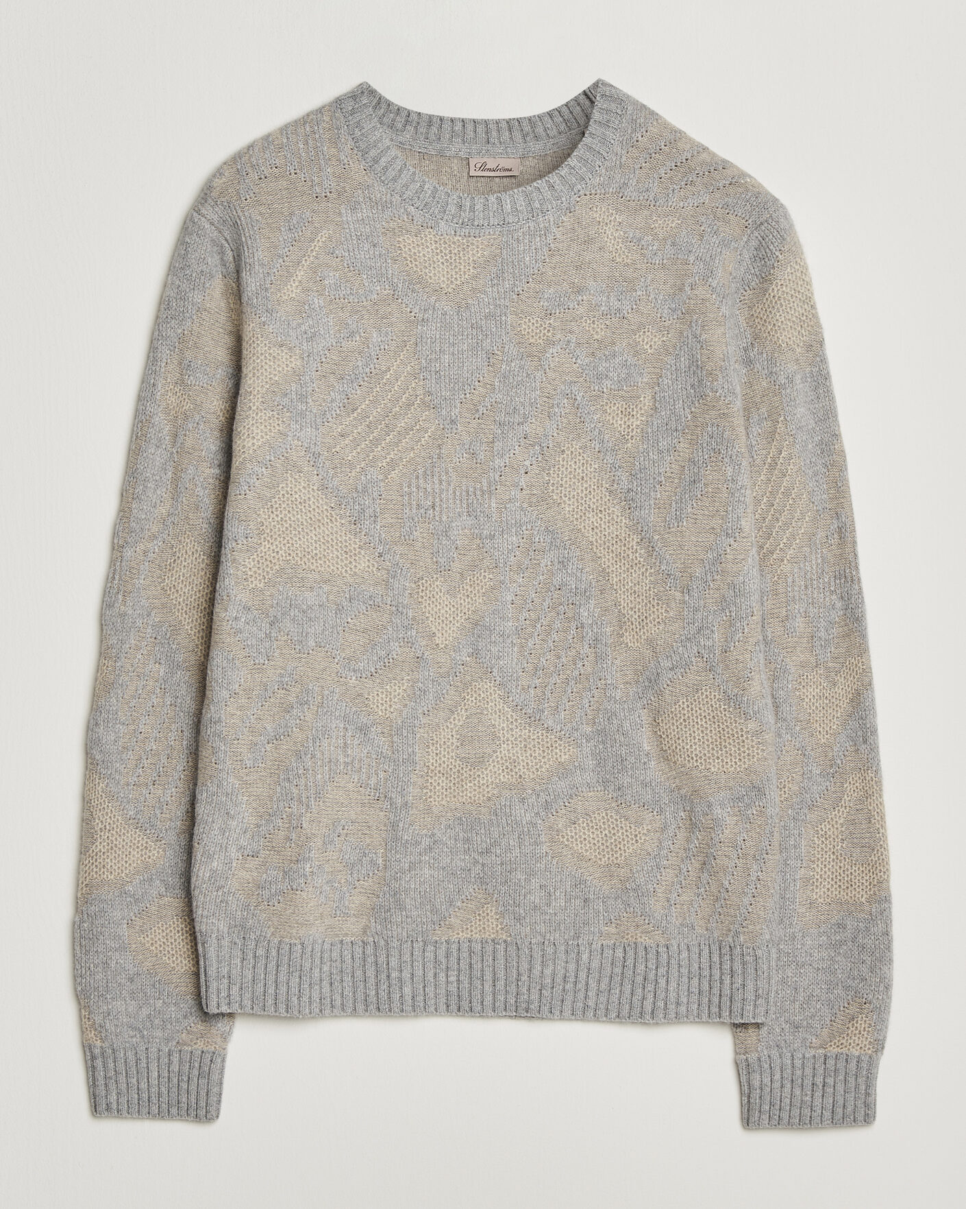 Heren | Truien | Stenströms | Knitted Jaquard Yak/Merino Sweater Beige Grey