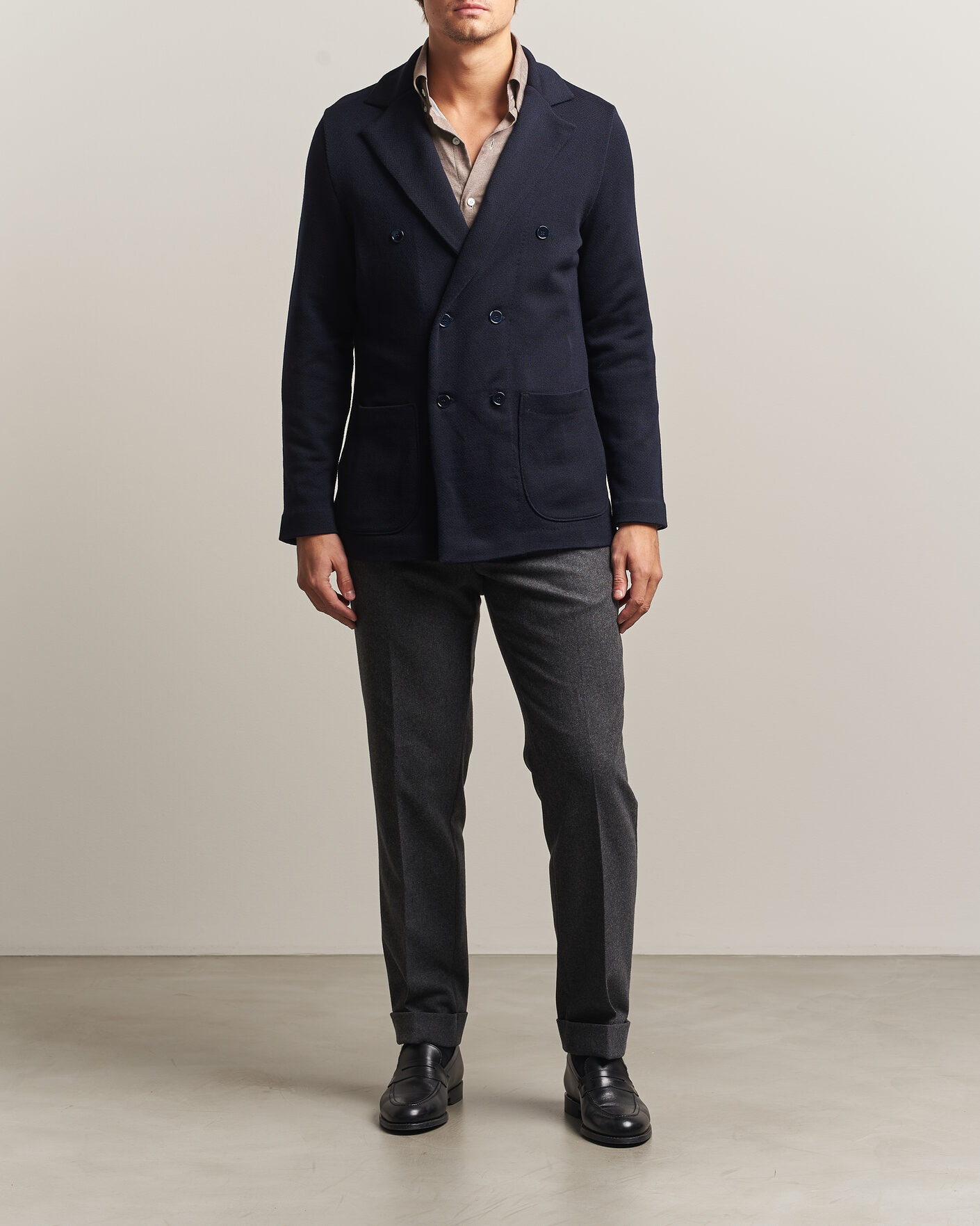 Homme | Blazers | Stenströms | Knitted Herringbone DB Wool Blazer Navy