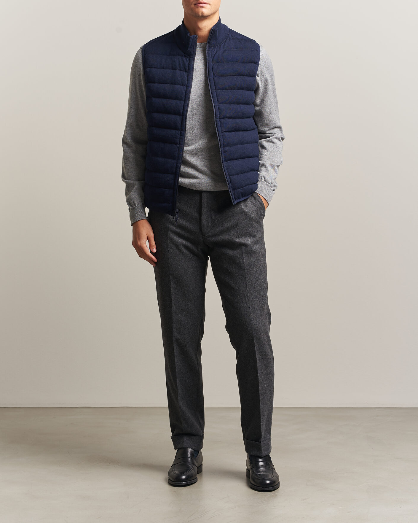Heren | Gilets | Stenströms | Reversible Knitted Merino/Nylon Vest Navy