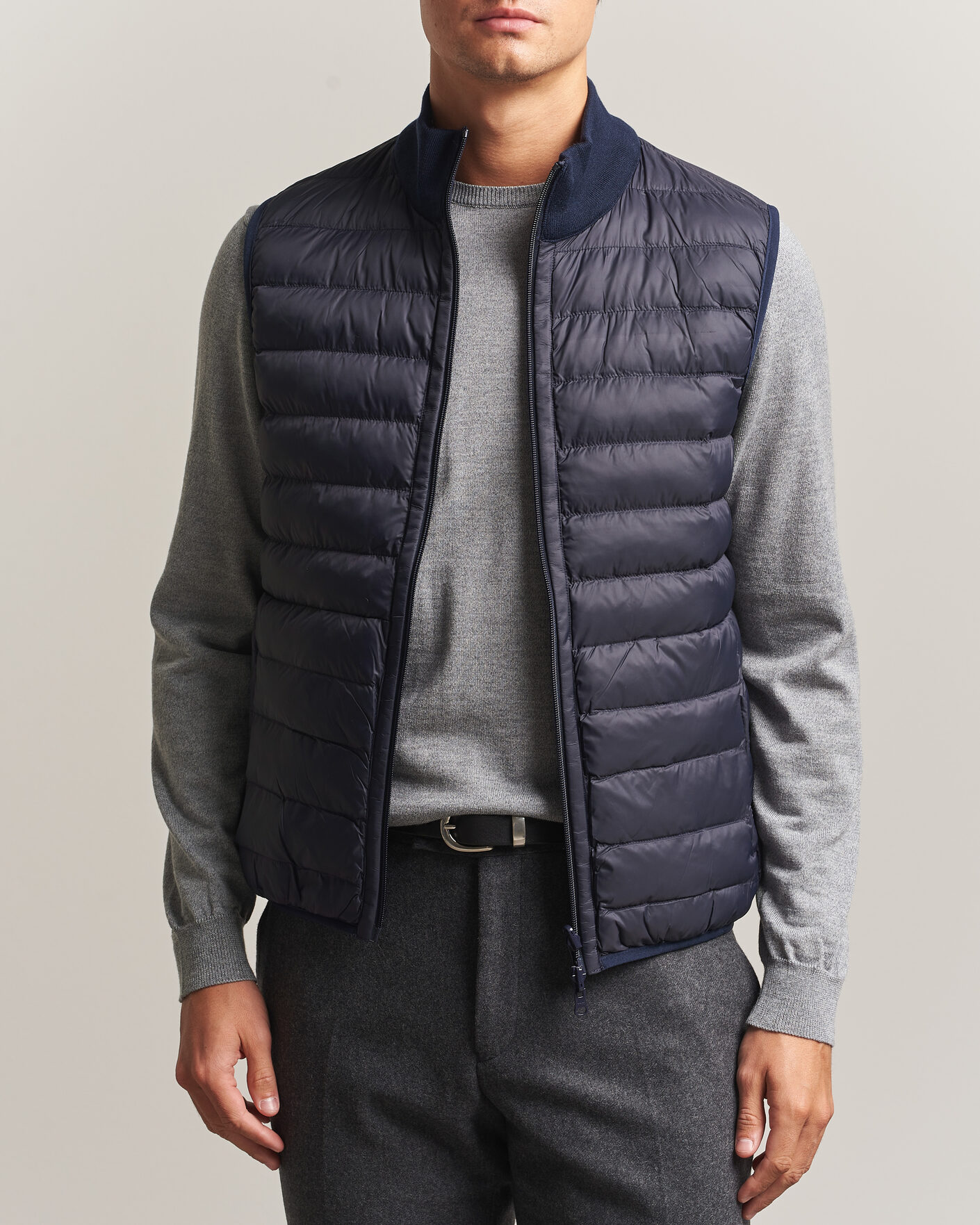 Heren | Gilets | Stenströms | Reversible Knitted Merino/Nylon Vest Navy