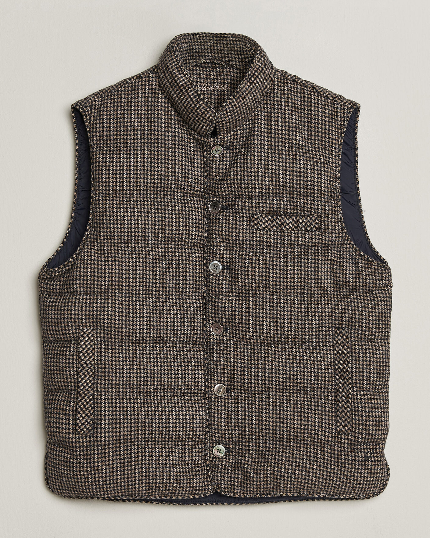 Homme | Gilets | Stenströms | Padded Houndstooth Wool Vest Brown