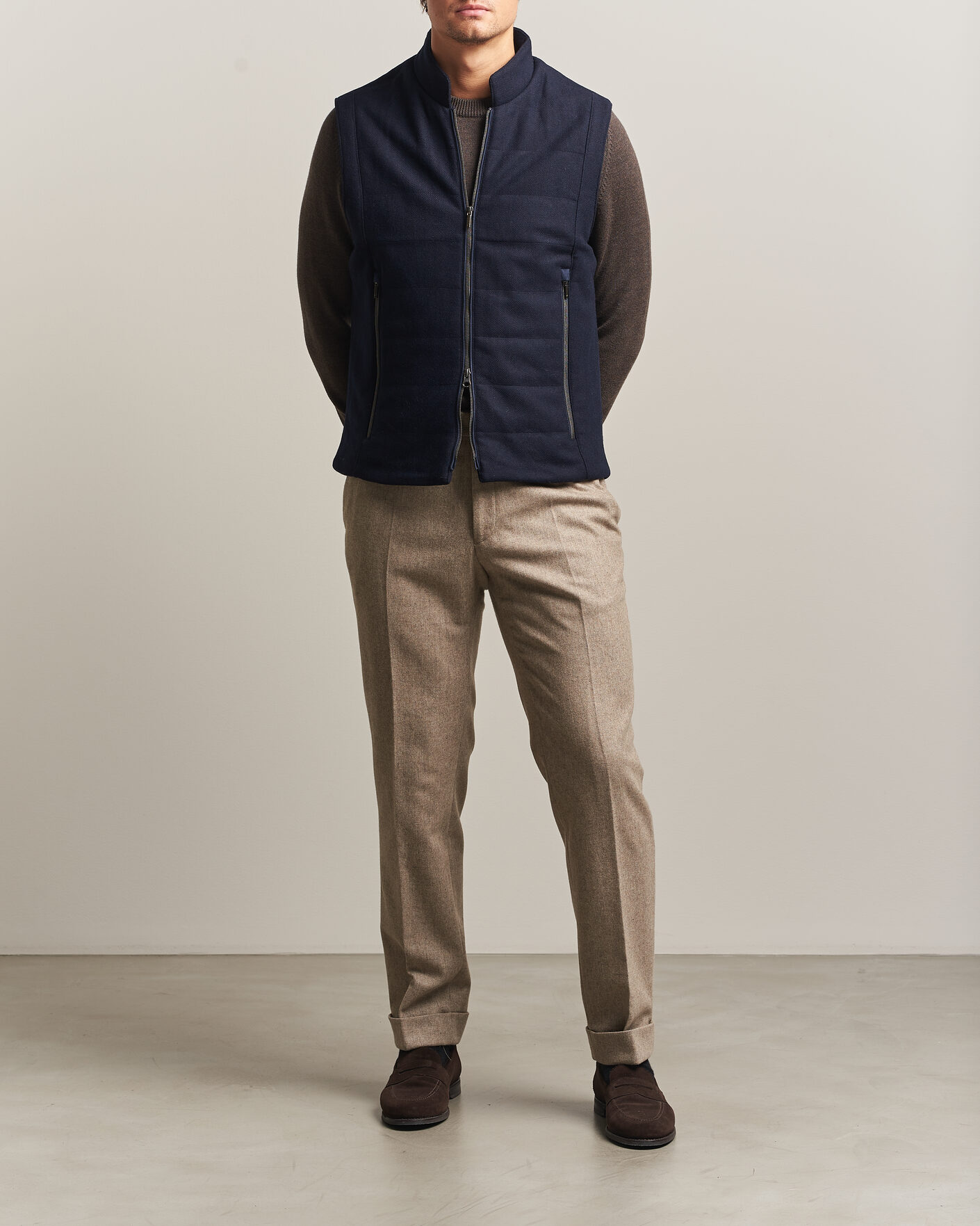 Heren | Gilets | Stenströms | Wool Alcantara Detail Light Padded Vest Navy