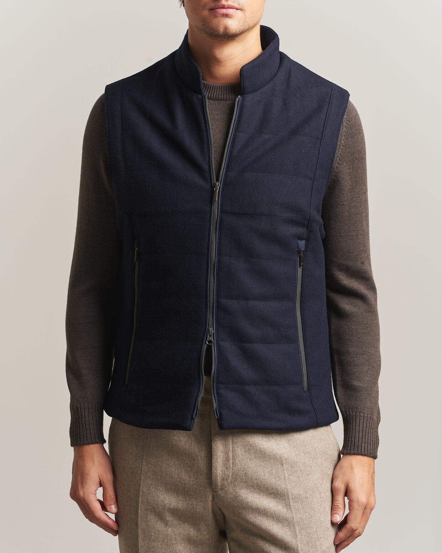 Heren | Gilets | Stenströms | Wool Alcantara Detail Light Padded Vest Navy