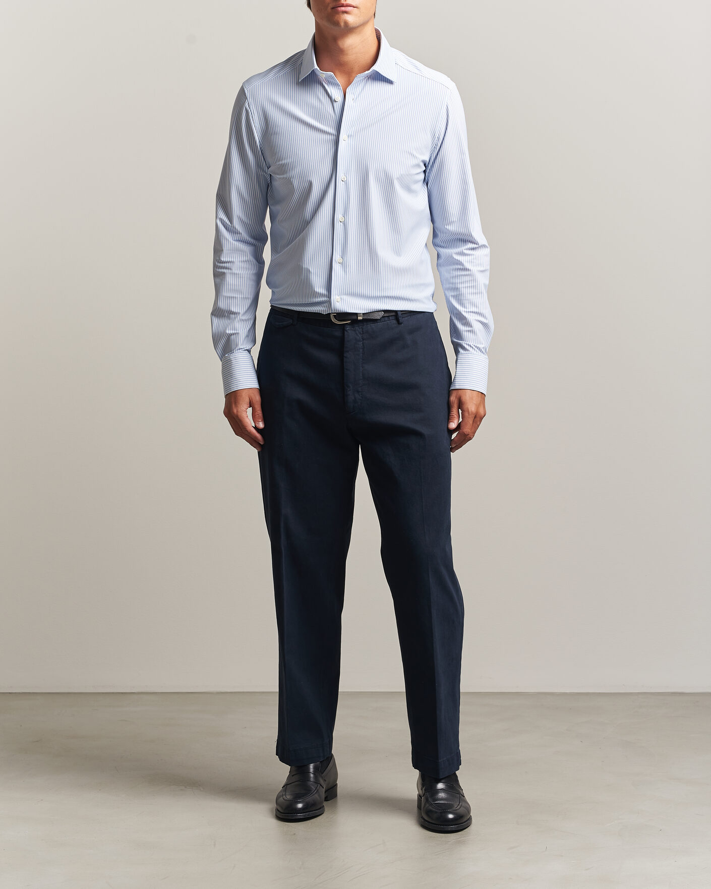 Heren | Overhemden | Stenströms | Slimline Active Stretch Striped Shirt Light Blue
