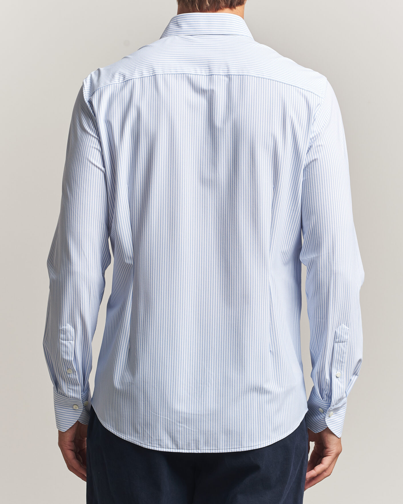 Heren | Overhemden | Stenströms | Slimline Active Stretch Striped Shirt Light Blue