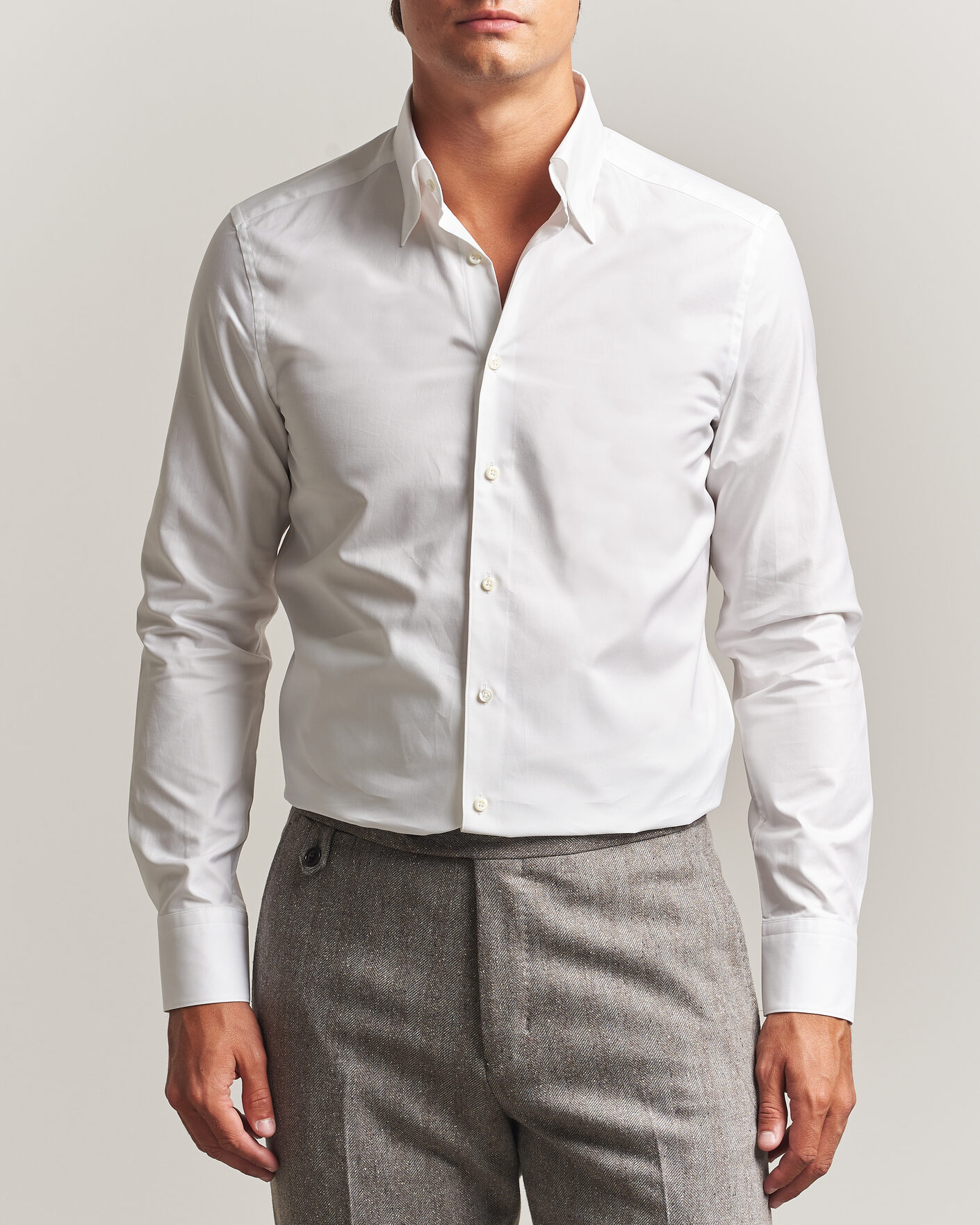 Heren | Overhemden | Stenströms | Slimline Twofold Cotton Button Under Shirt White