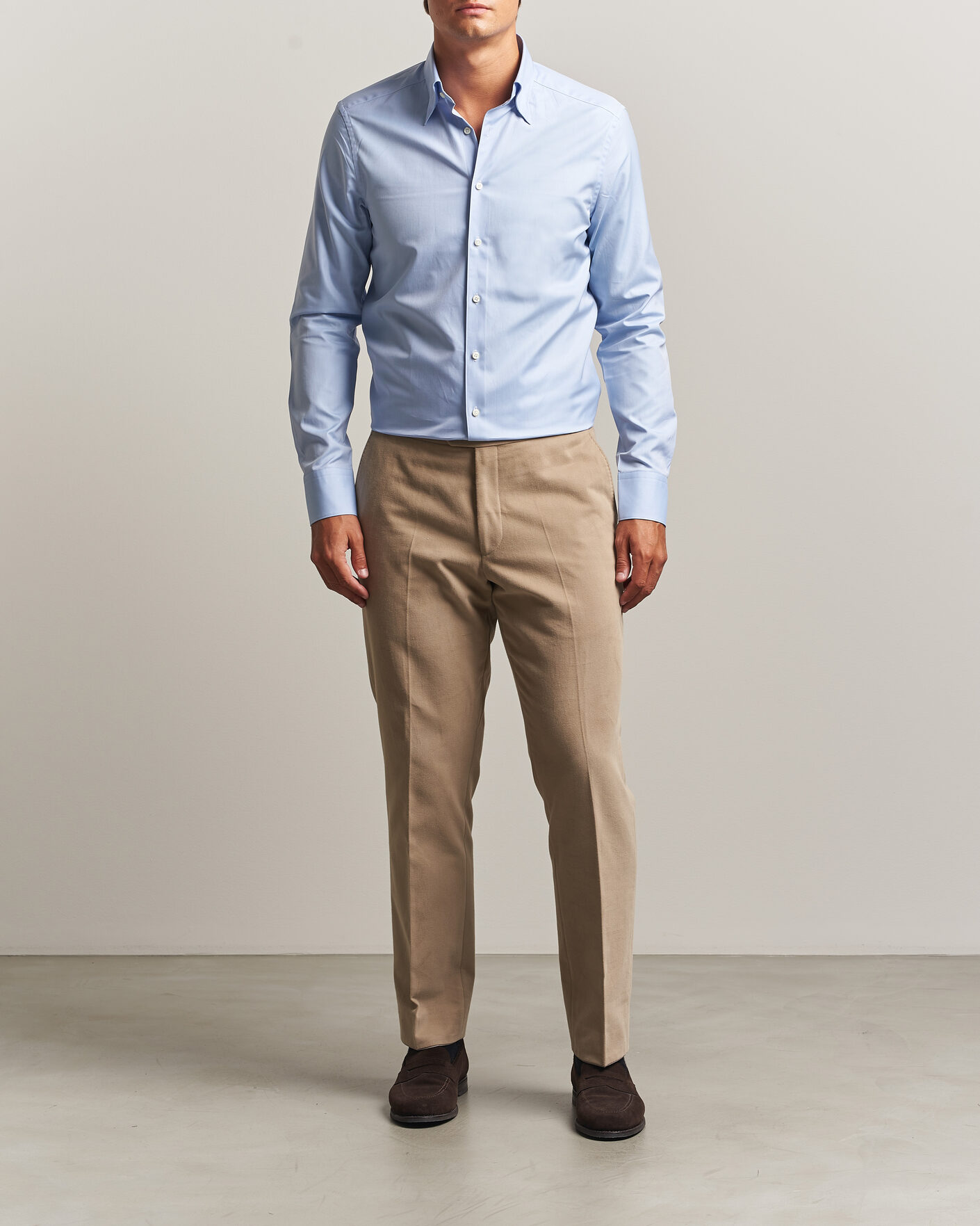 Heren | Overhemden | Stenströms | Slimline Twofold Cotton Button Under Shirt Blue