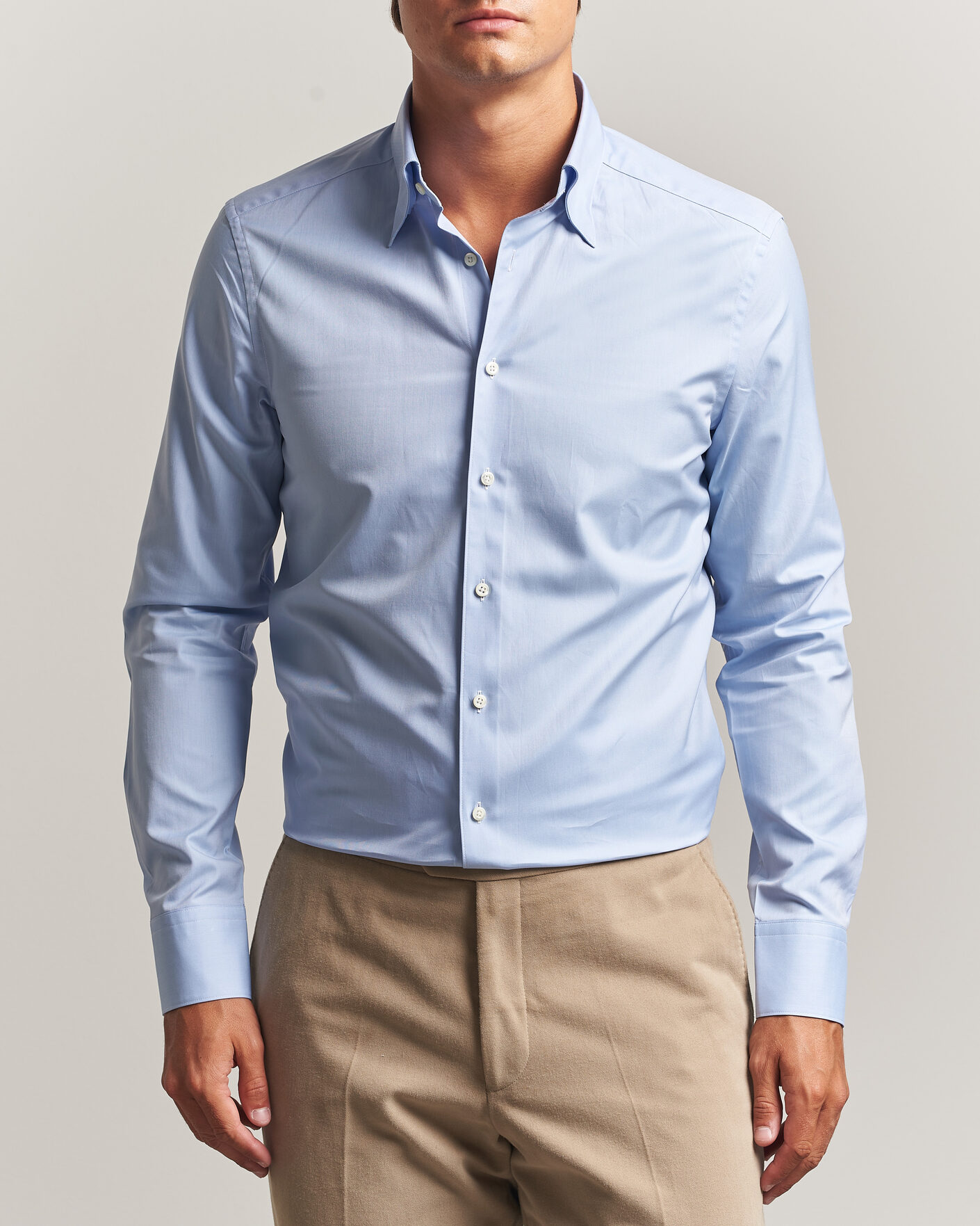 Heren | Overhemden | Stenströms | Slimline Twofold Cotton Button Under Shirt Blue