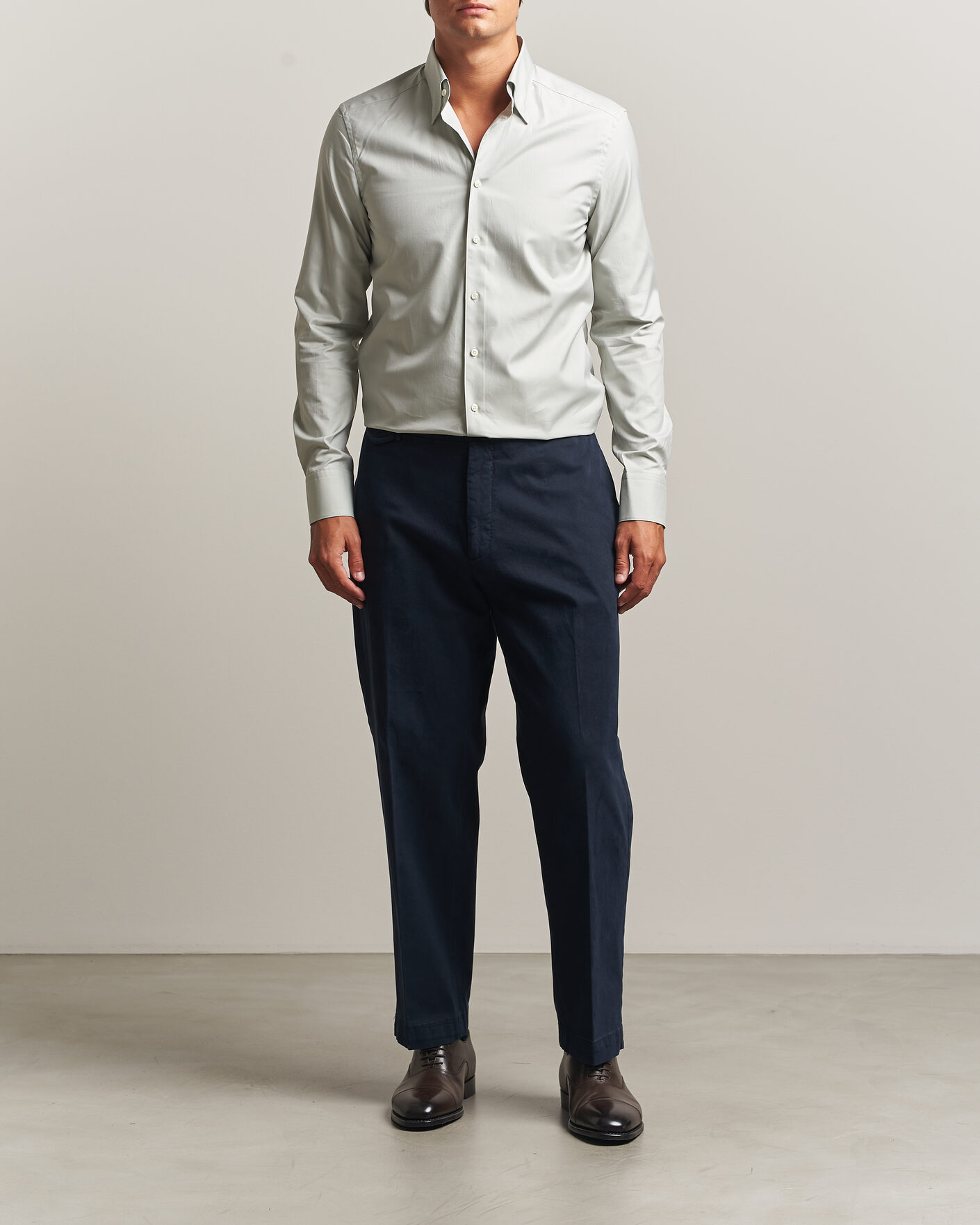 Homme | Chemises | Stenströms | Slimline Twofold Cotton Button Under Shirt Green