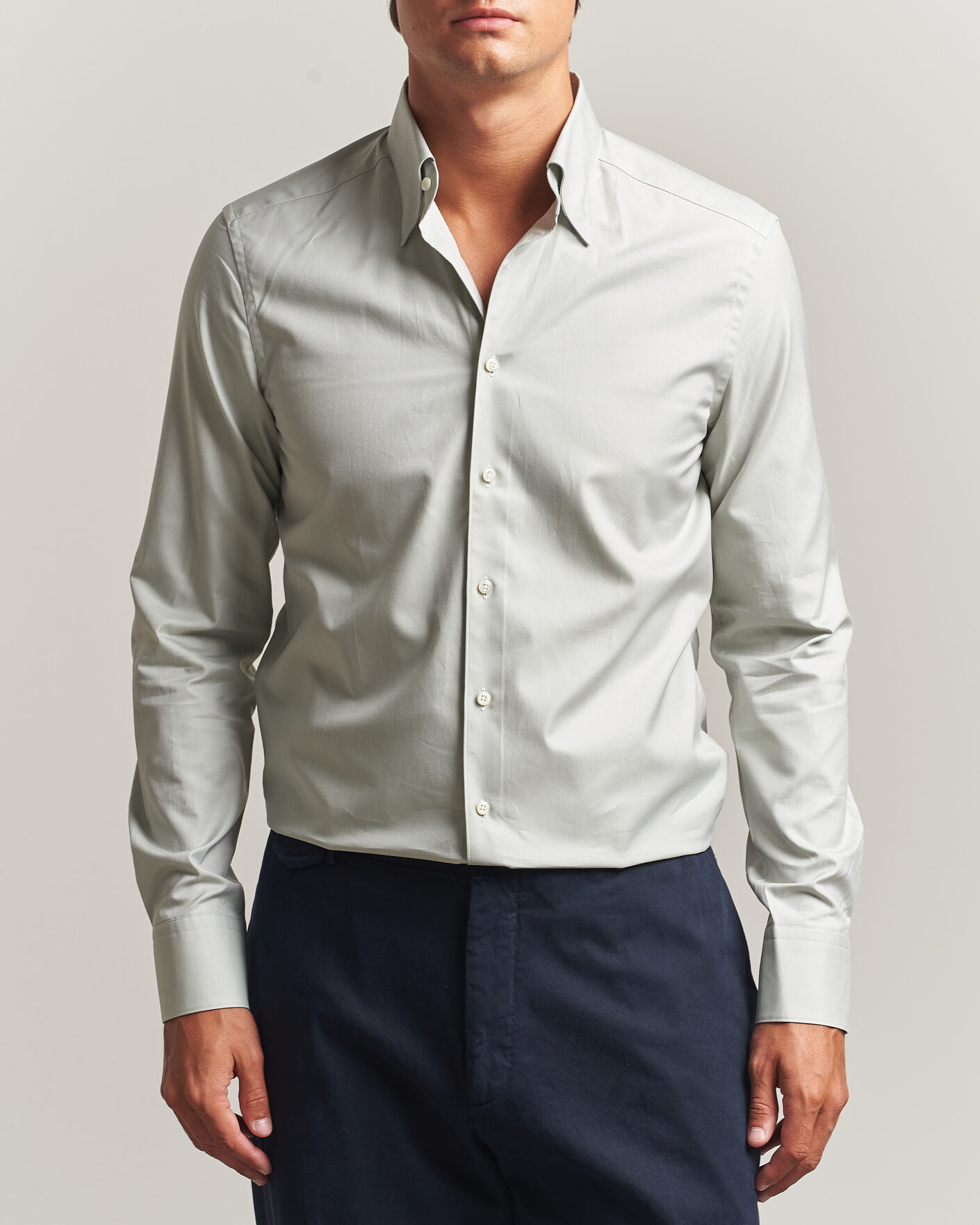 Homme | Chemises | Stenströms | Slimline Twofold Cotton Button Under Shirt Green