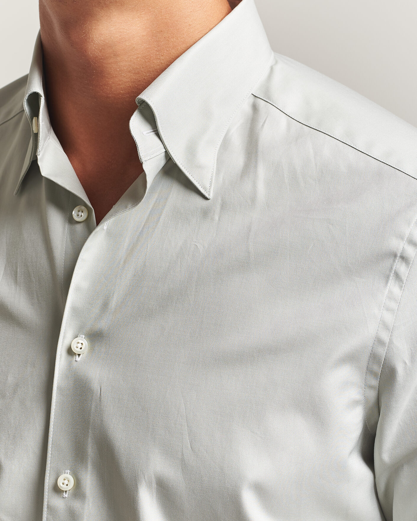 Homme | Chemises | Stenströms | Slimline Twofold Cotton Button Under Shirt Green