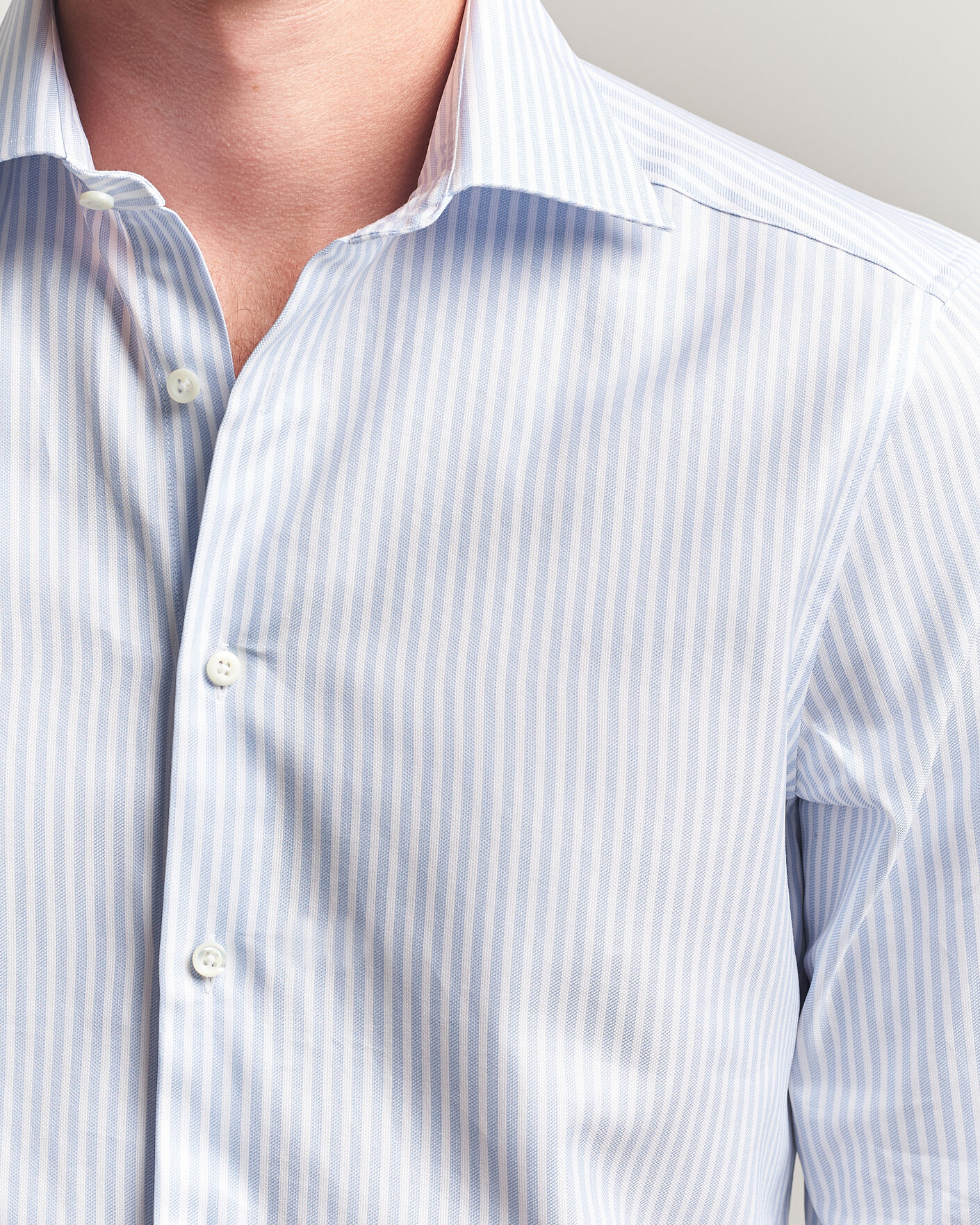 Homme | Chemises | Stenströms | Slimline Twofold Cotton Stripe Shirt Light Blue