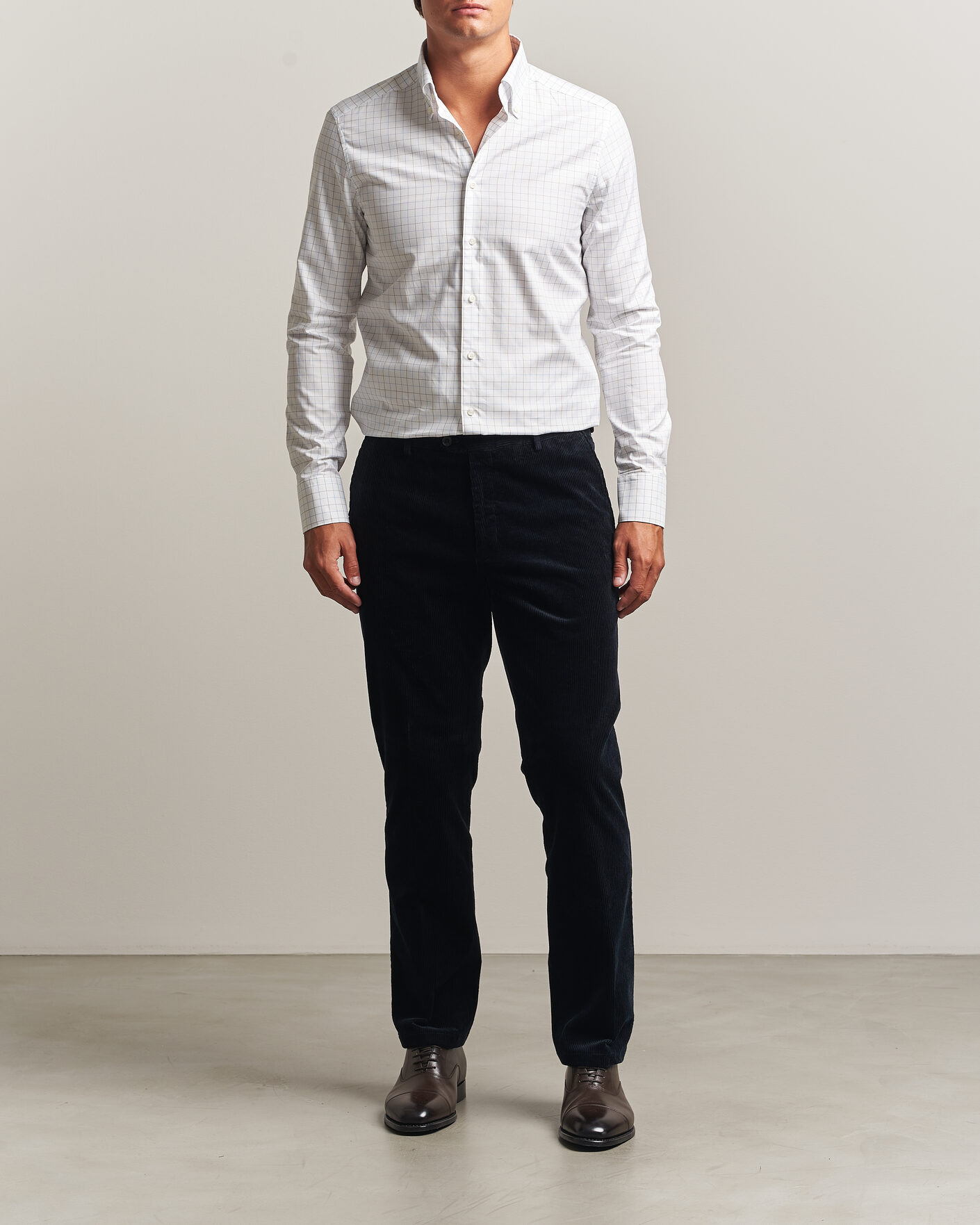 Homme | Chemises | Stenströms | Slimline Oxford Tattersall Shirt White