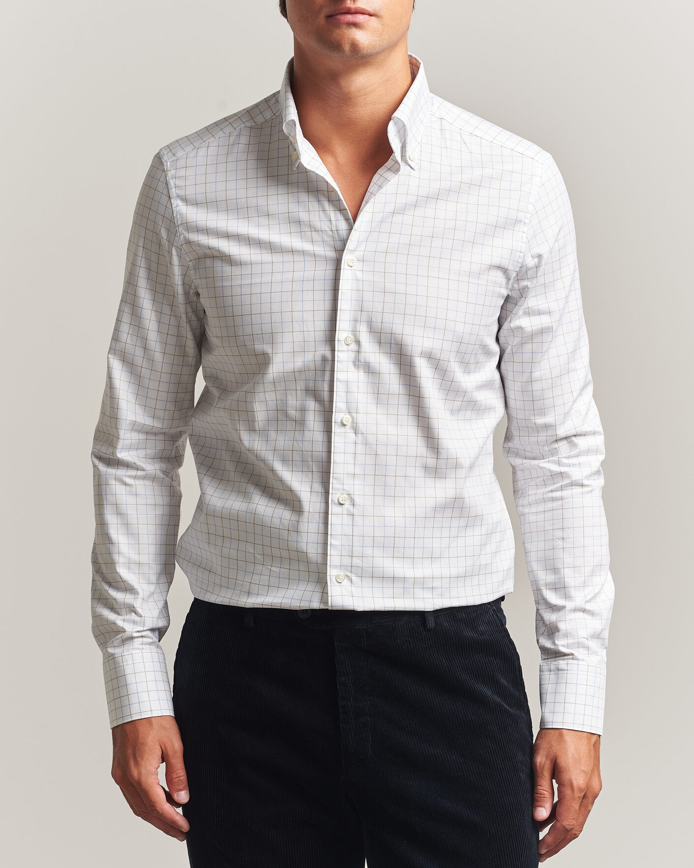 Homme | Chemises | Stenströms | Slimline Oxford Tattersall Shirt White