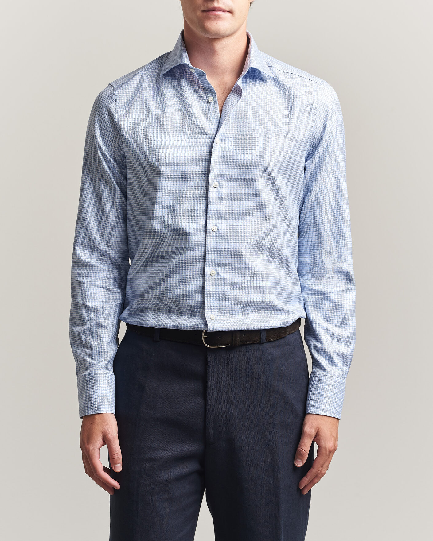 Heren | Overhemden | Stenströms | Slimline Twofold Houndstooth Shirt Blue