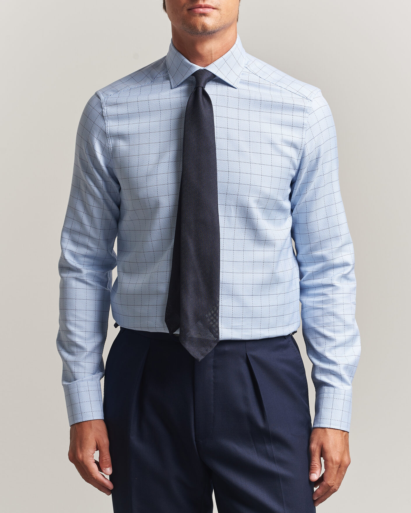 Heren | Overhemden | Stenströms | Slimline Twofold Structure Check Shirt Blue