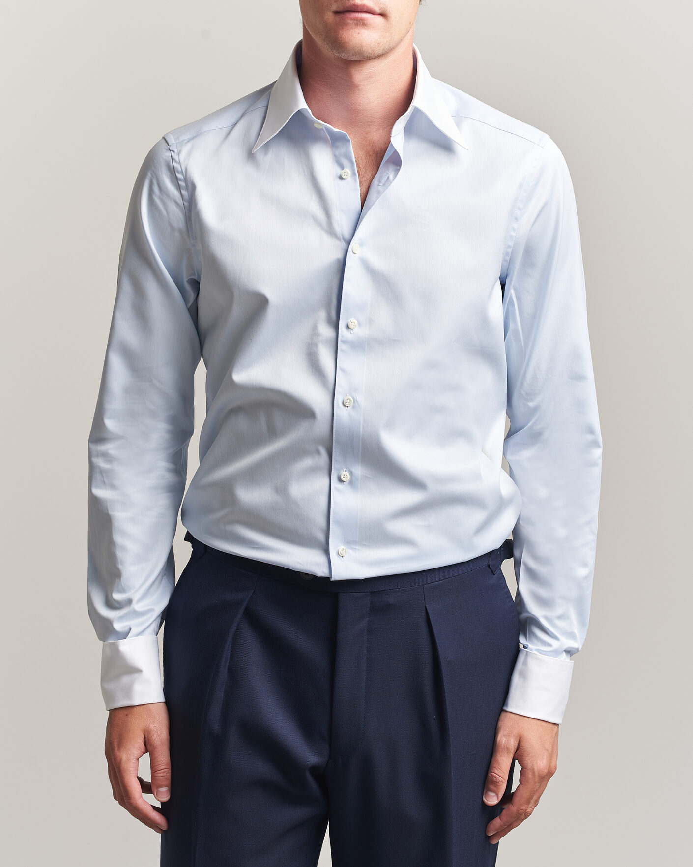 Homme | Chemises | Stenströms | Slimline White Collar Whinchester Shirt Blue
