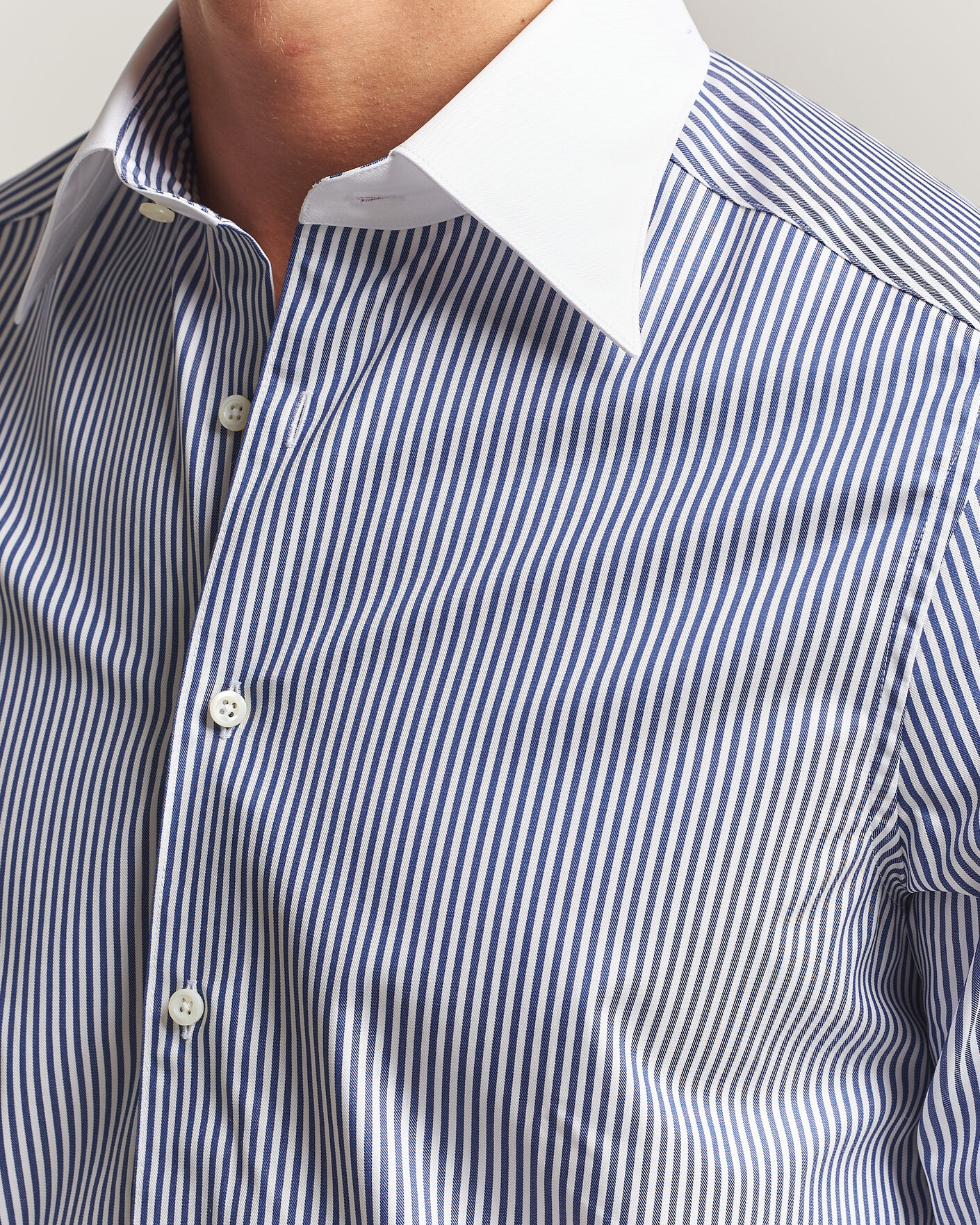 Heren | Overhemden | Stenströms | Slimline White Collar Stripe Whinchester Shirt Blue