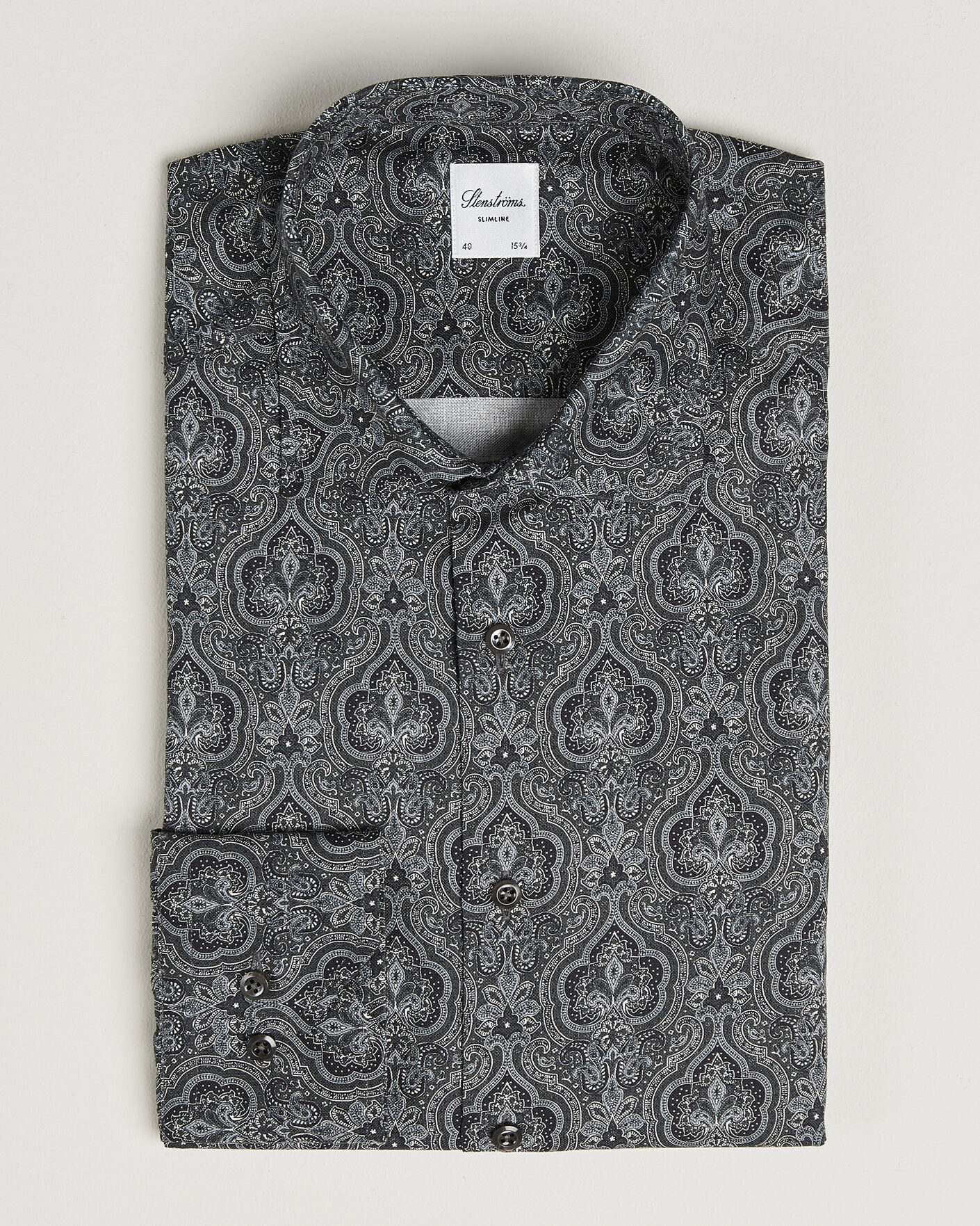 Homme | Chemises | Stenströms | Slimline Paisley Print Cut Away Shirt Grey