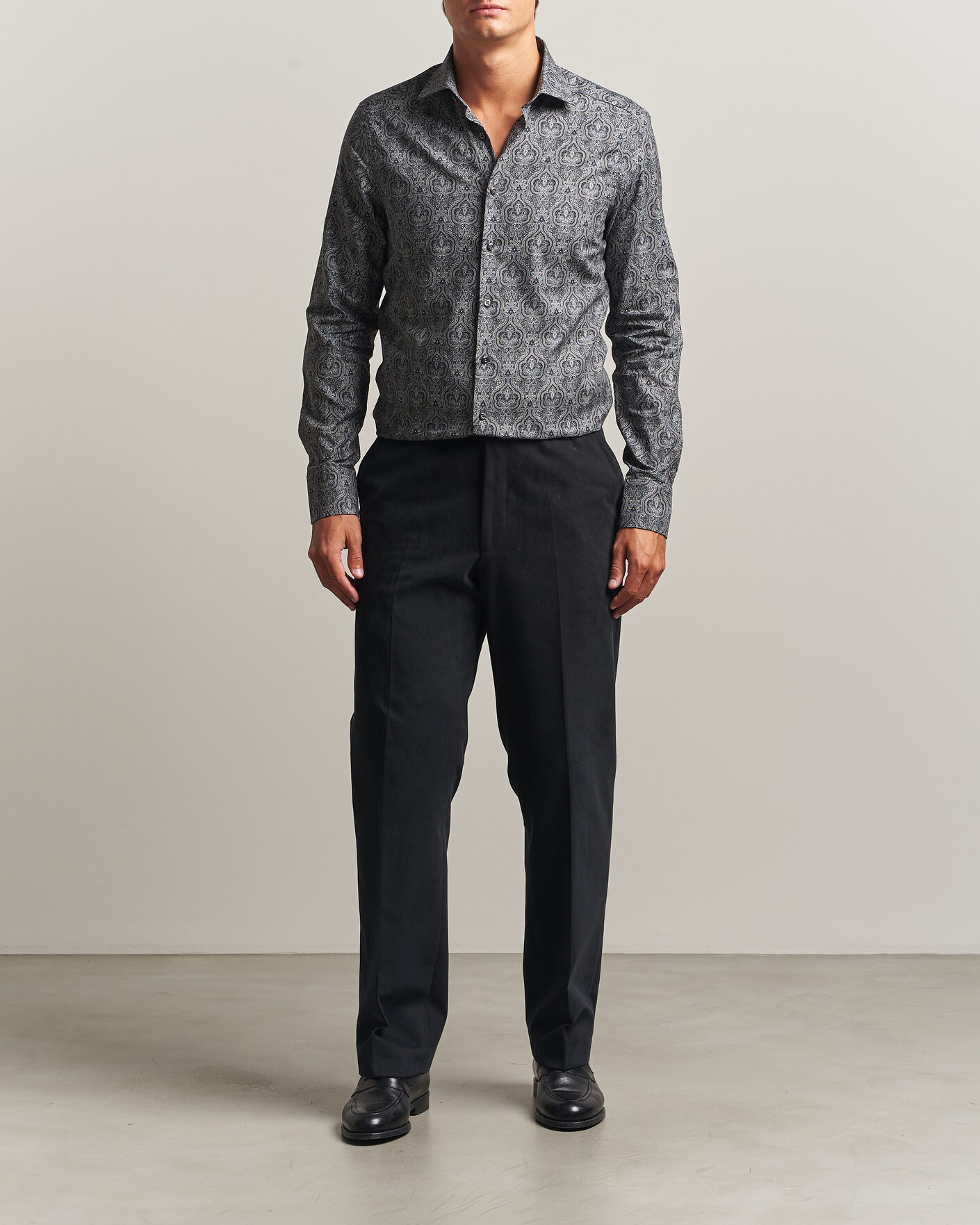 Homme | Chemises | Stenströms | Slimline Paisley Print Cut Away Shirt Grey