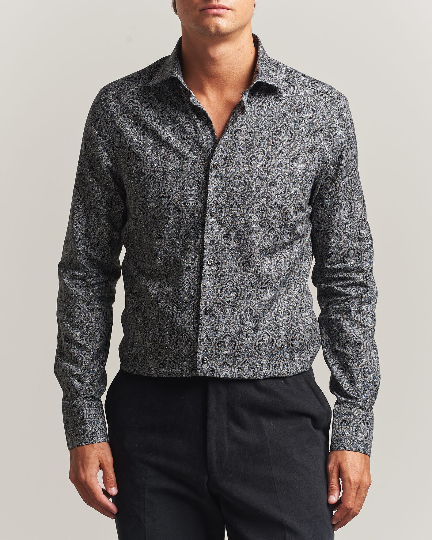 Homme | Chemises | Stenströms | Slimline Paisley Print Cut Away Shirt Grey