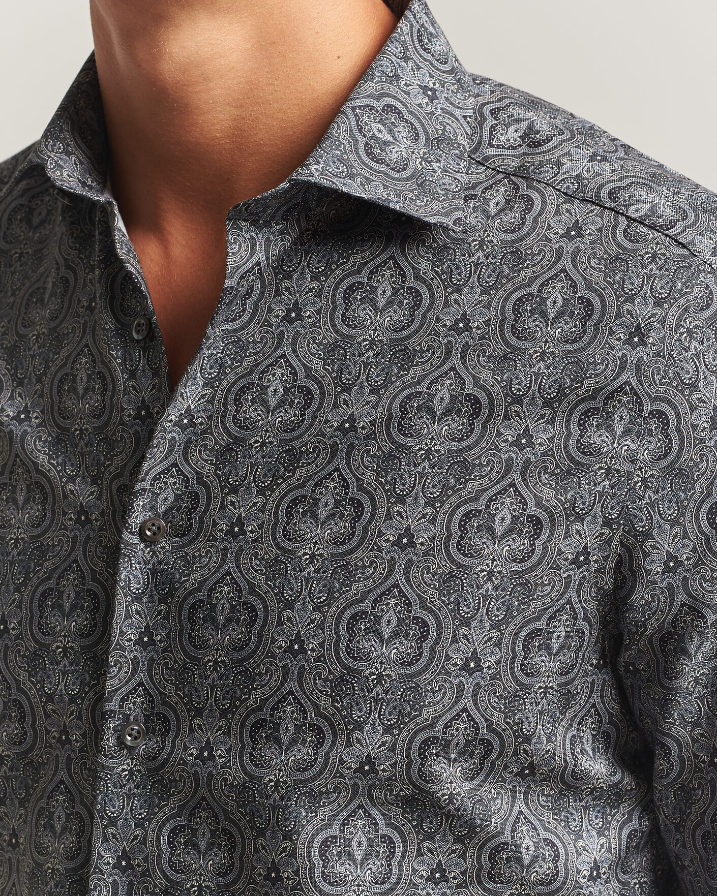Homme | Chemises | Stenströms | Slimline Paisley Print Cut Away Shirt Grey