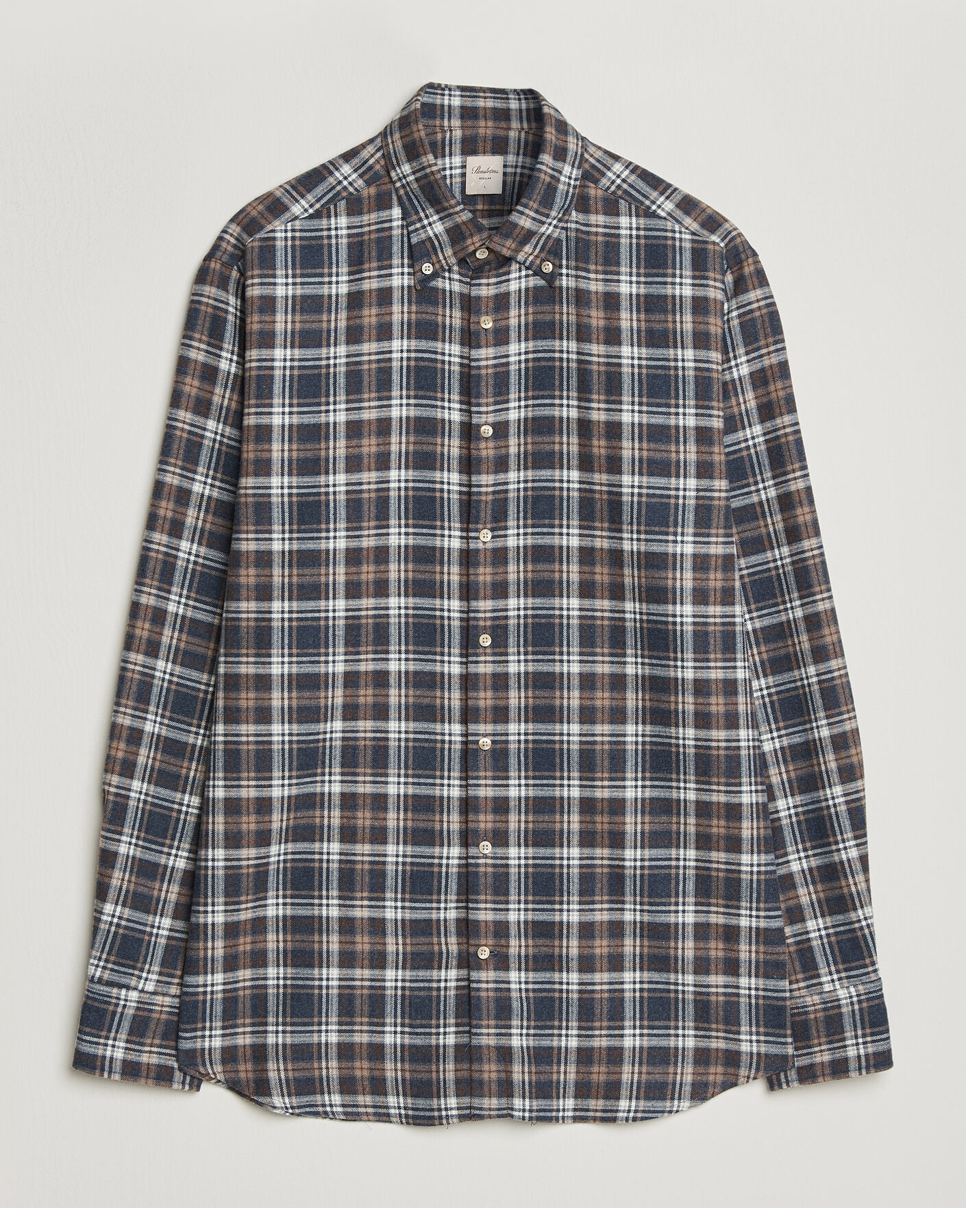 Heren | Overhemden | Stenströms | Regular Fit Check Cut Away Flannel Shirt Navy