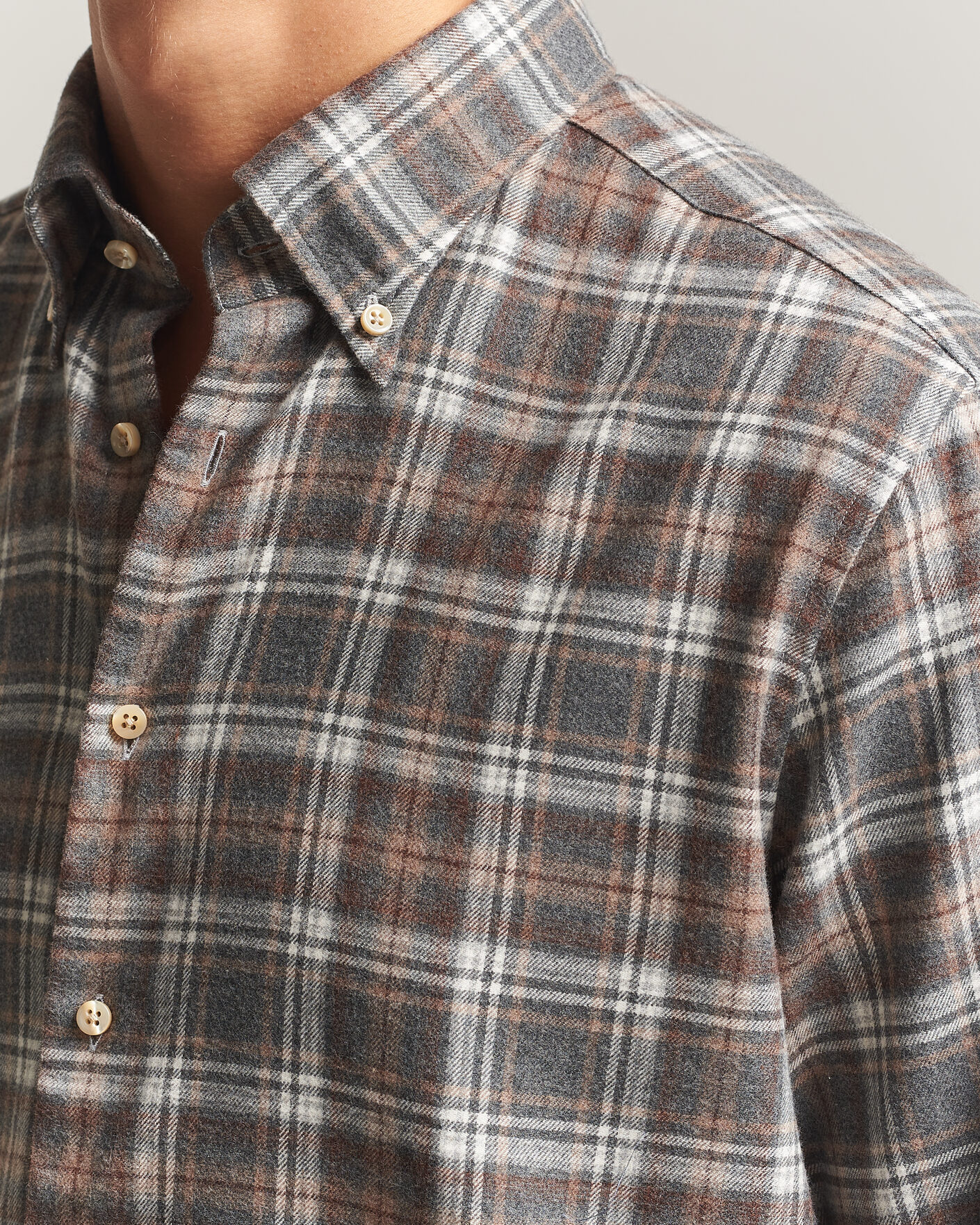 Homme | Chemises | Stenströms | Regular Fit Check Cut Away Flannel Shirt Brown
